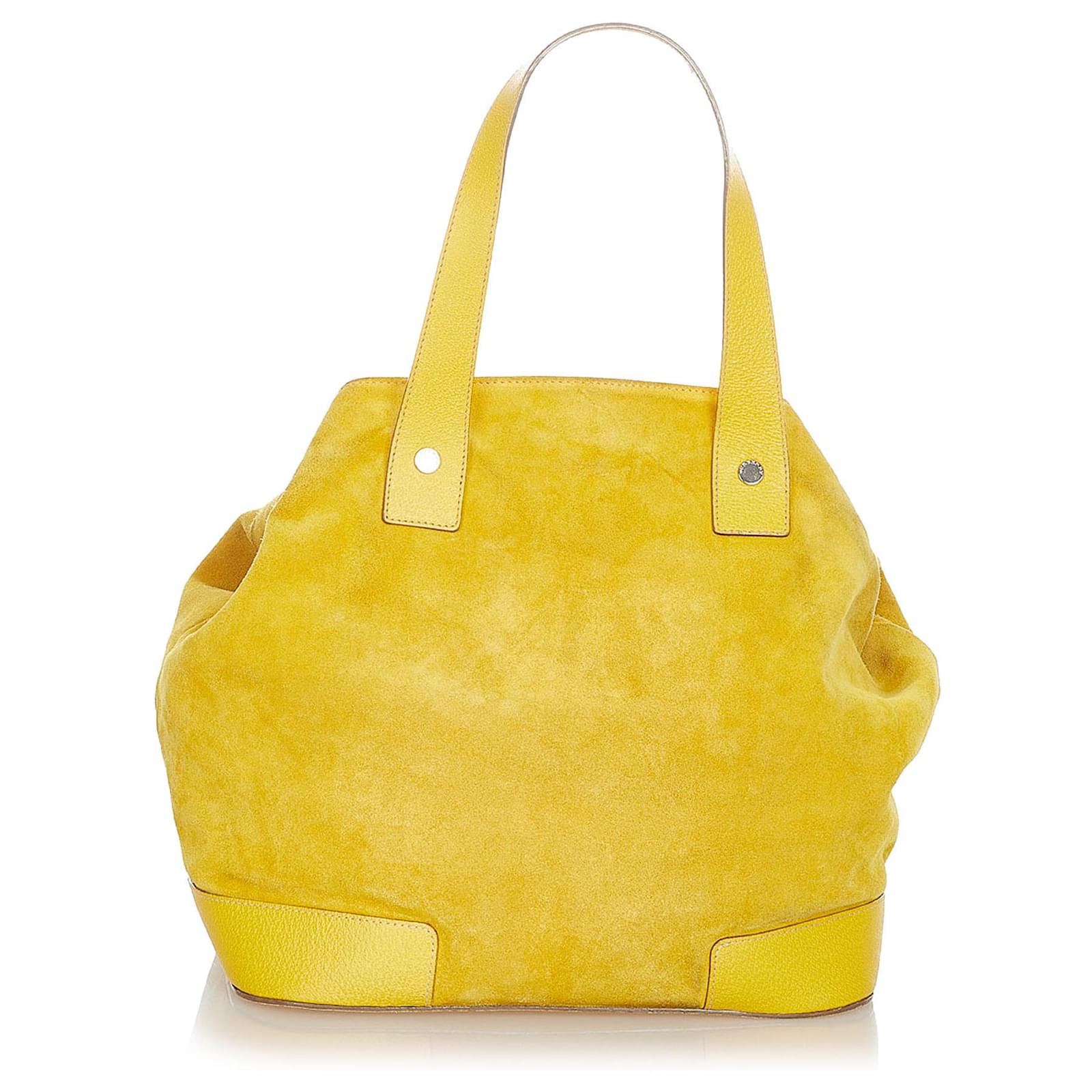 Burberry Borsa tote in pelle scamosciata gialla Giallo Svezia Vitello  simile a un vitello ref.356457 - Joli Closet