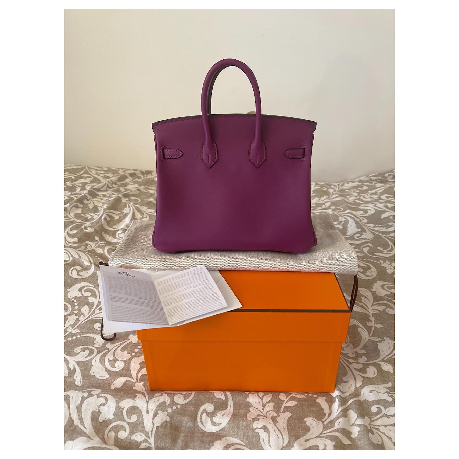 Birkin 25 leather tote Hermès Purple in Leather - 32547586