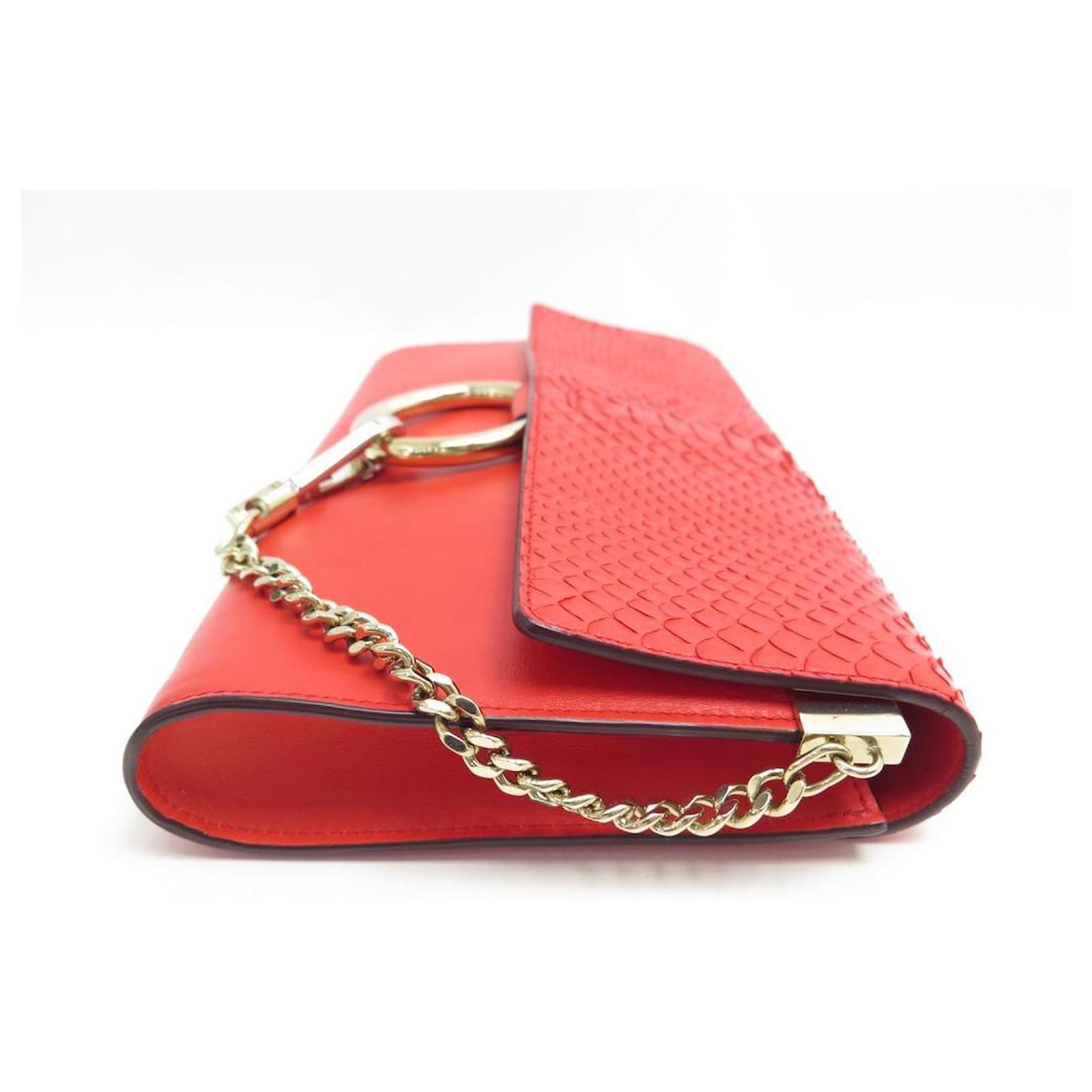 Chloé CHLOE HANDBAG FAYE POUCH IN RED LEATHER AND PYTHON HAND BAG CLUTCH  ref.357839 - Joli Closet