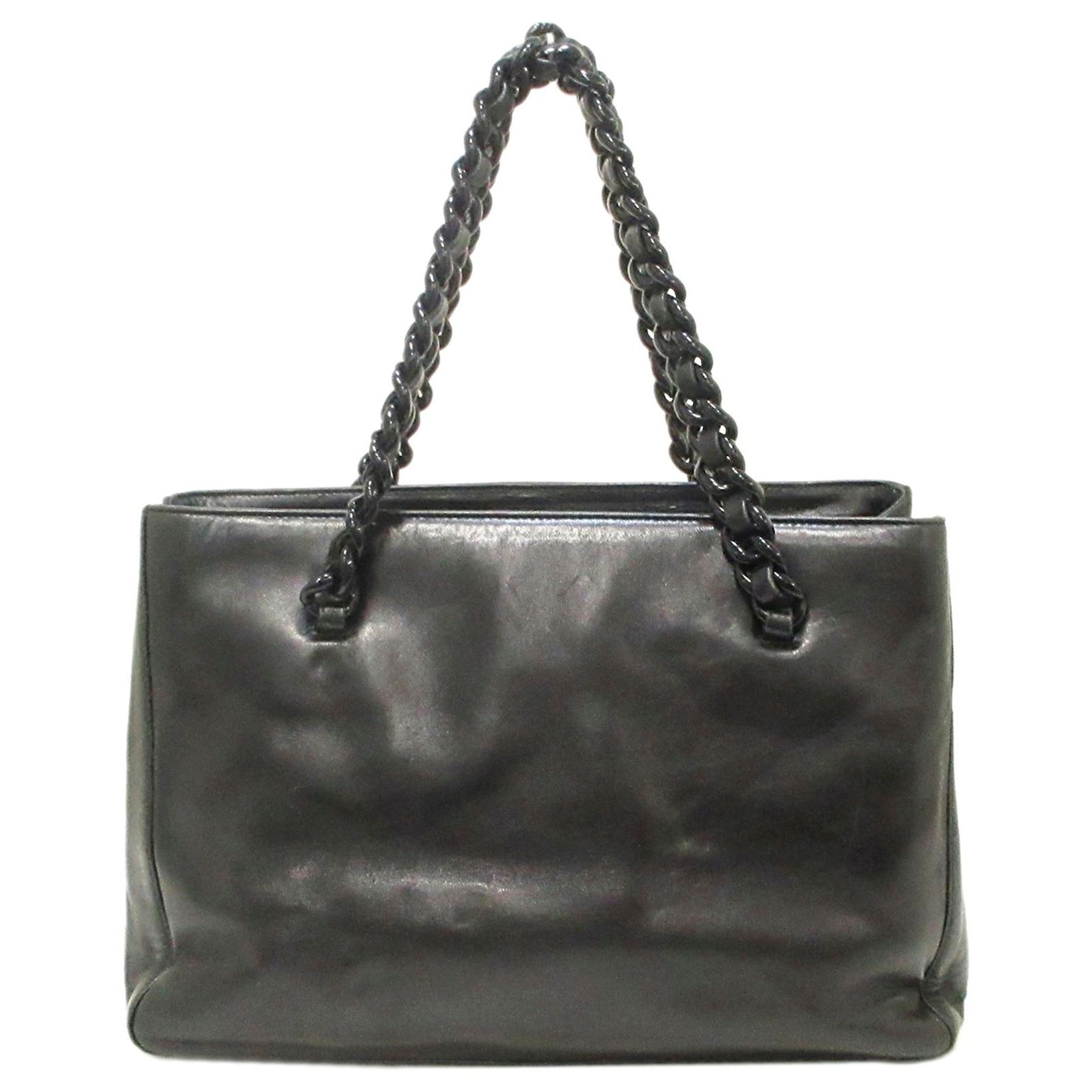 Prada Gray Leather Chain Shoulder Bag Grey Dark grey Plastic Pony 