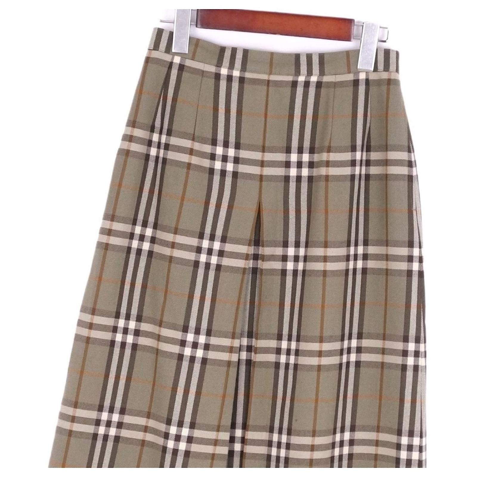 Used] Vintage Burberry Burberrys Check Pleated Skirt Wool Bottoms Women's  Khaki  - Joli Closet