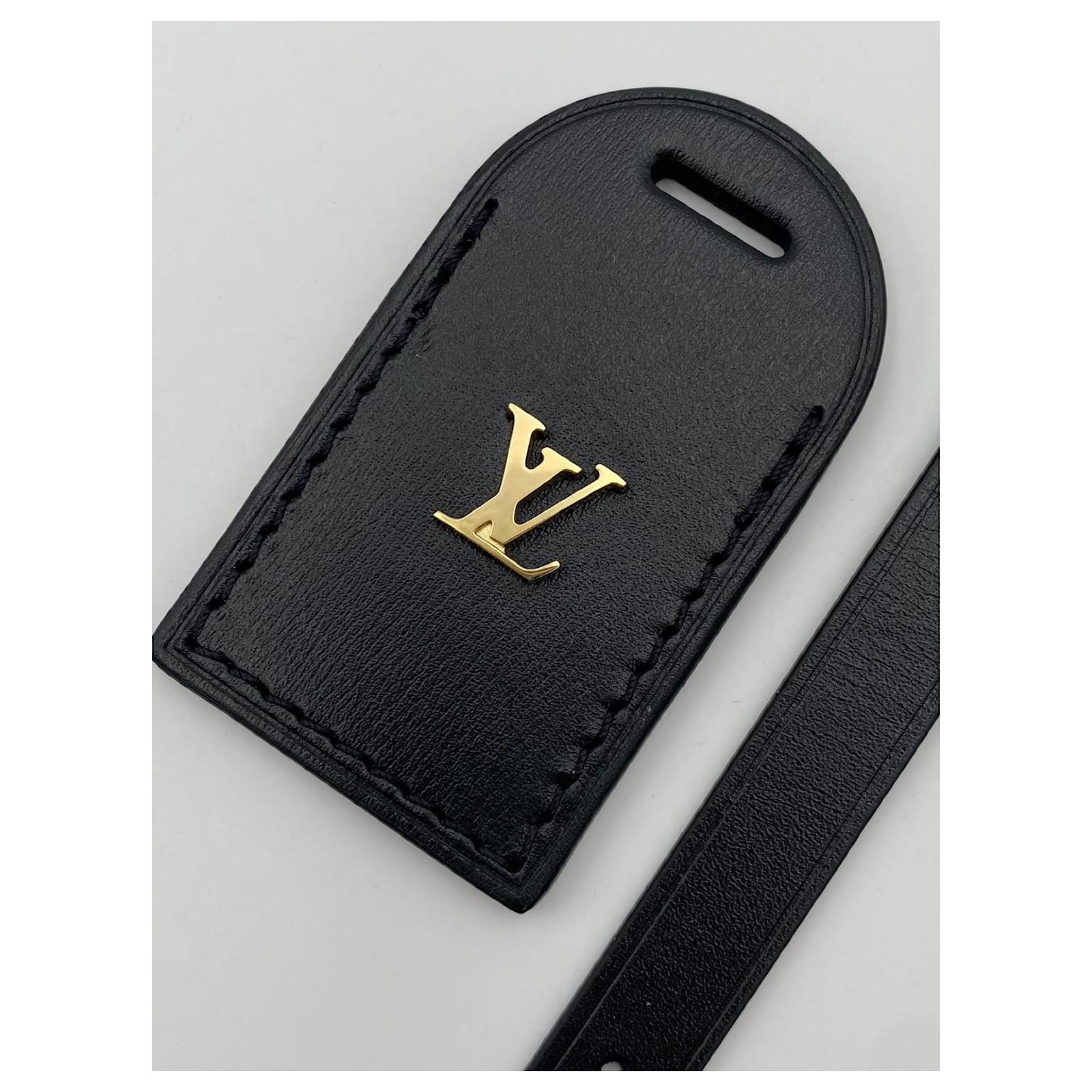 Louis Vuitton luggage tag black Golden Leather Metal ref.864432