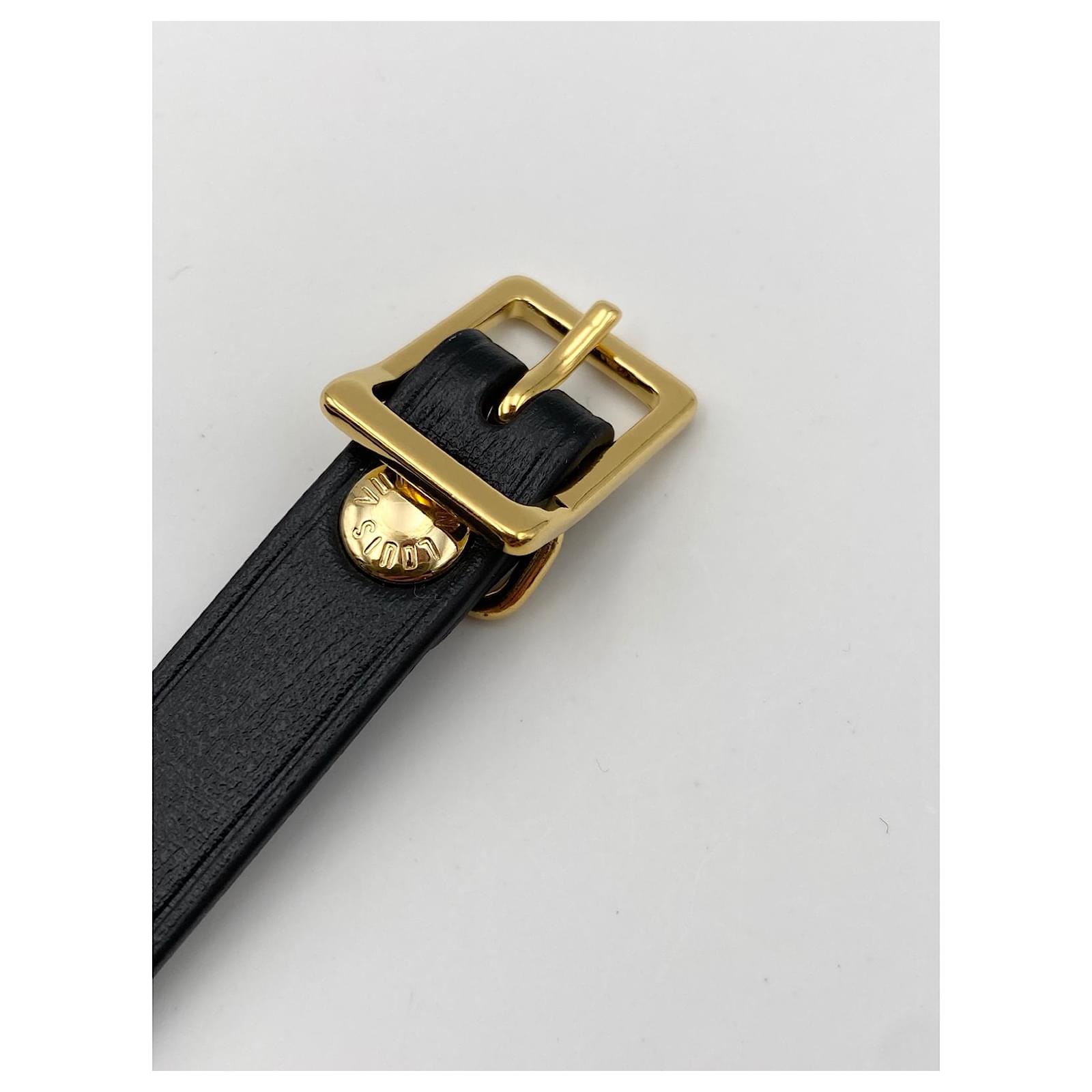 Louis Vuitton luggage tag black Golden Leather ref.359739 - Joli Closet