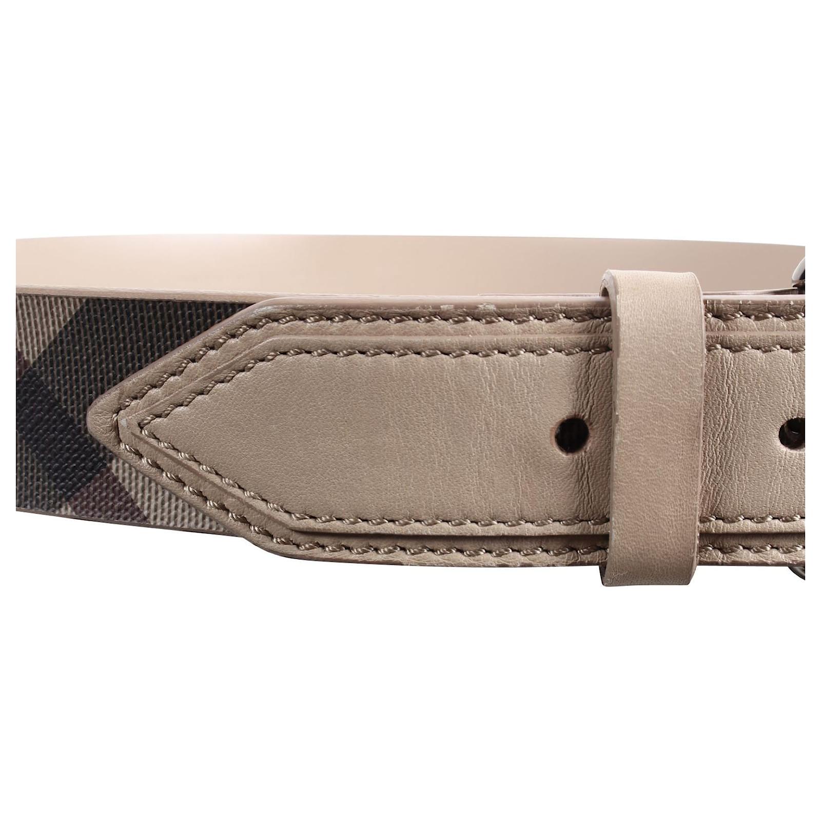 Burberry Warm Grey Grainy Leather House Check Belt ref.360826 Joli Closet