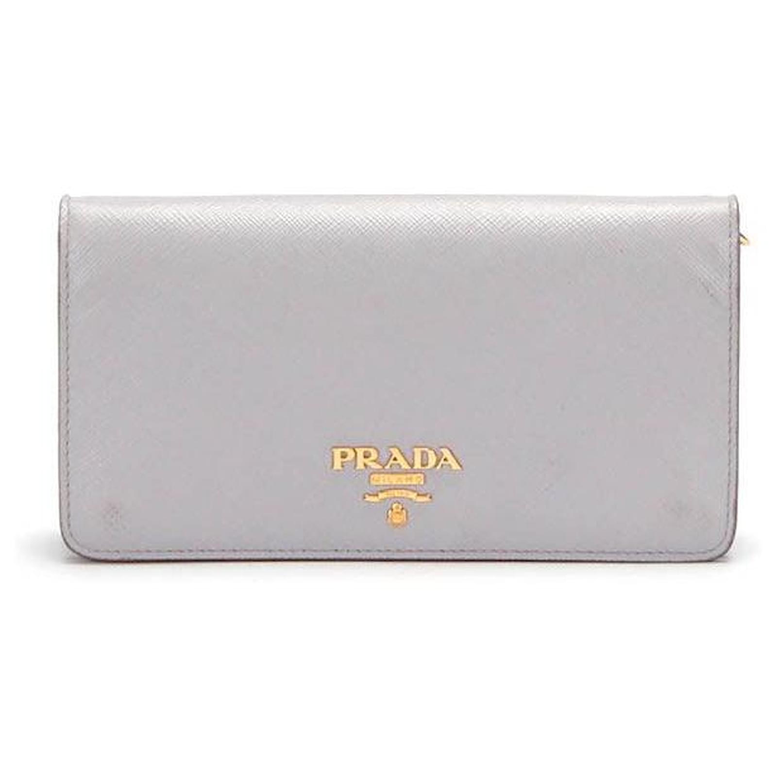 Prada Saffiano Wallet On Chain 85 Beige Leather ref.361354 - Joli