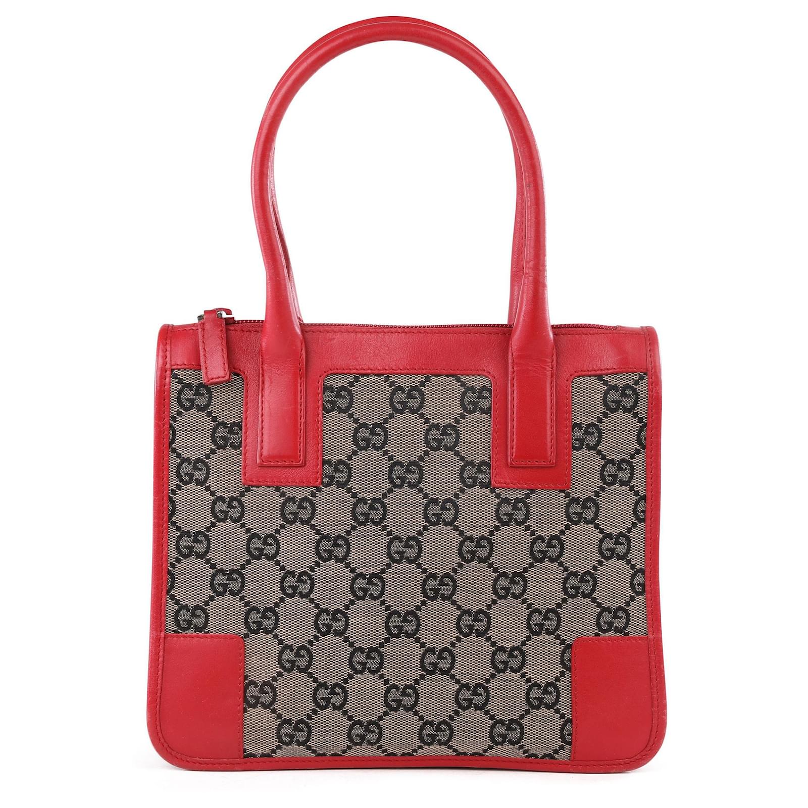 Gucci Beige/Red Canvas/Leather 100 Centennial Music Small Tote Bag