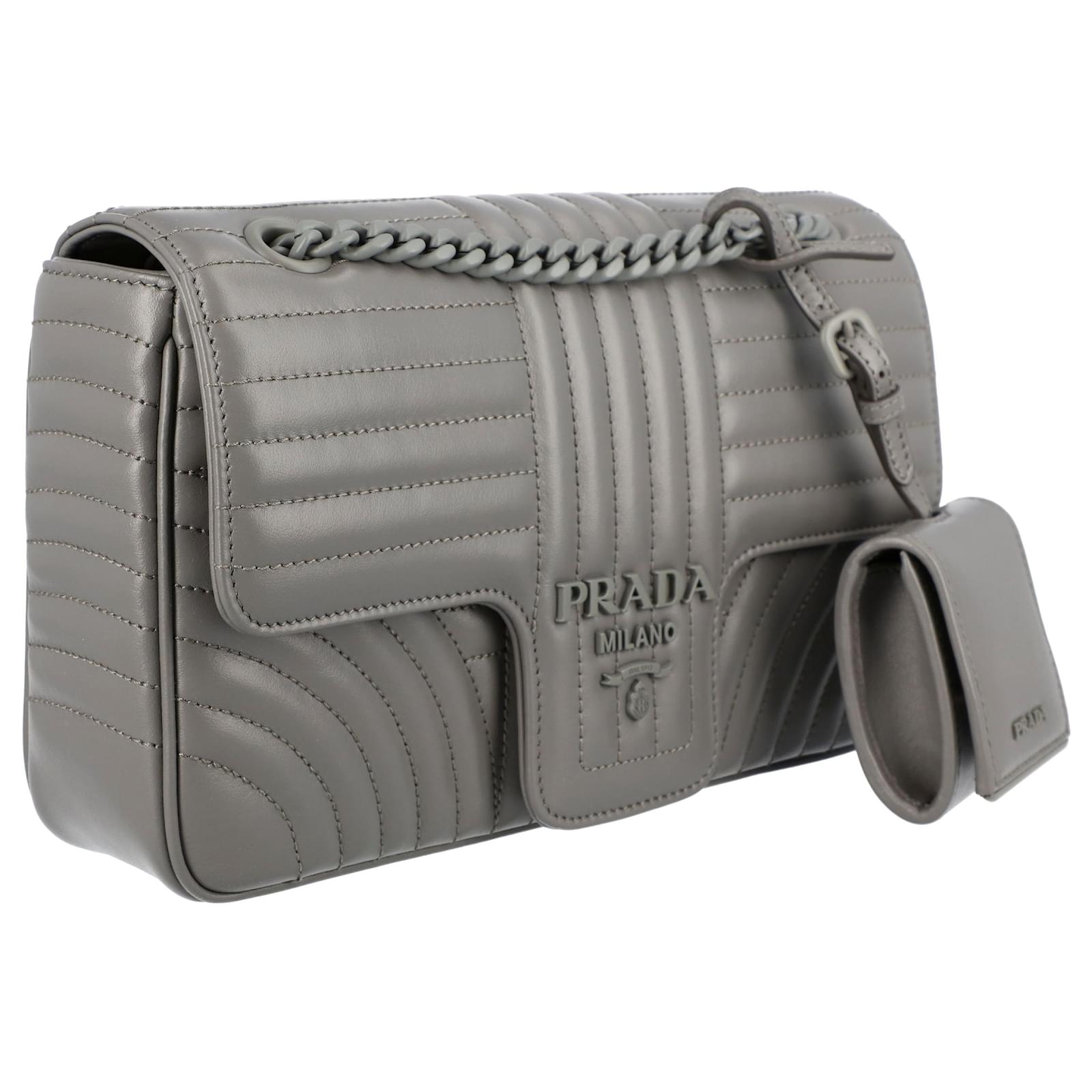 Prada Diagramme Shoulder Bag in Marble Grey Leather  - Joli Closet