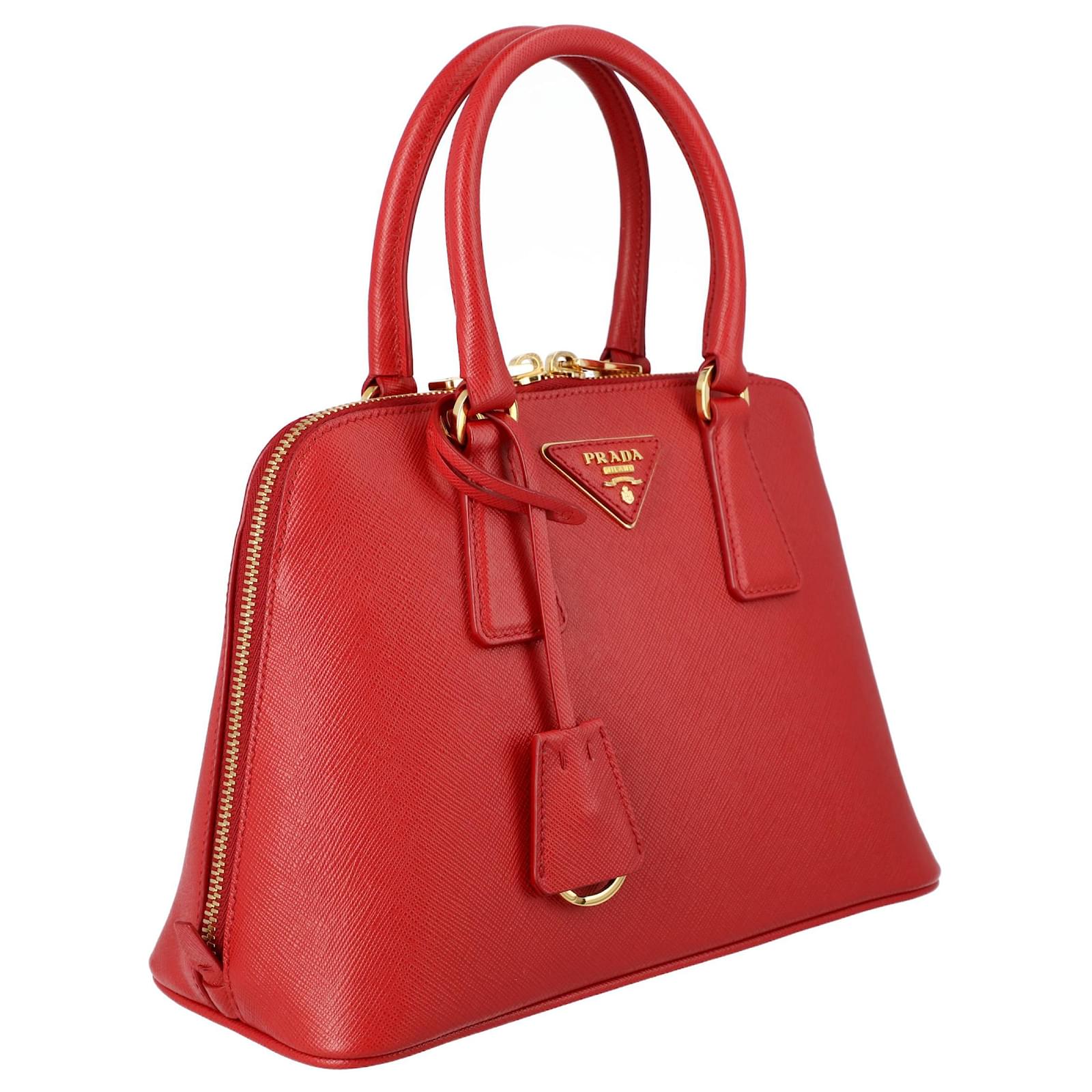 Promenade Red Saffiano Vernice Leather Top Handle Bag Gold Hardware