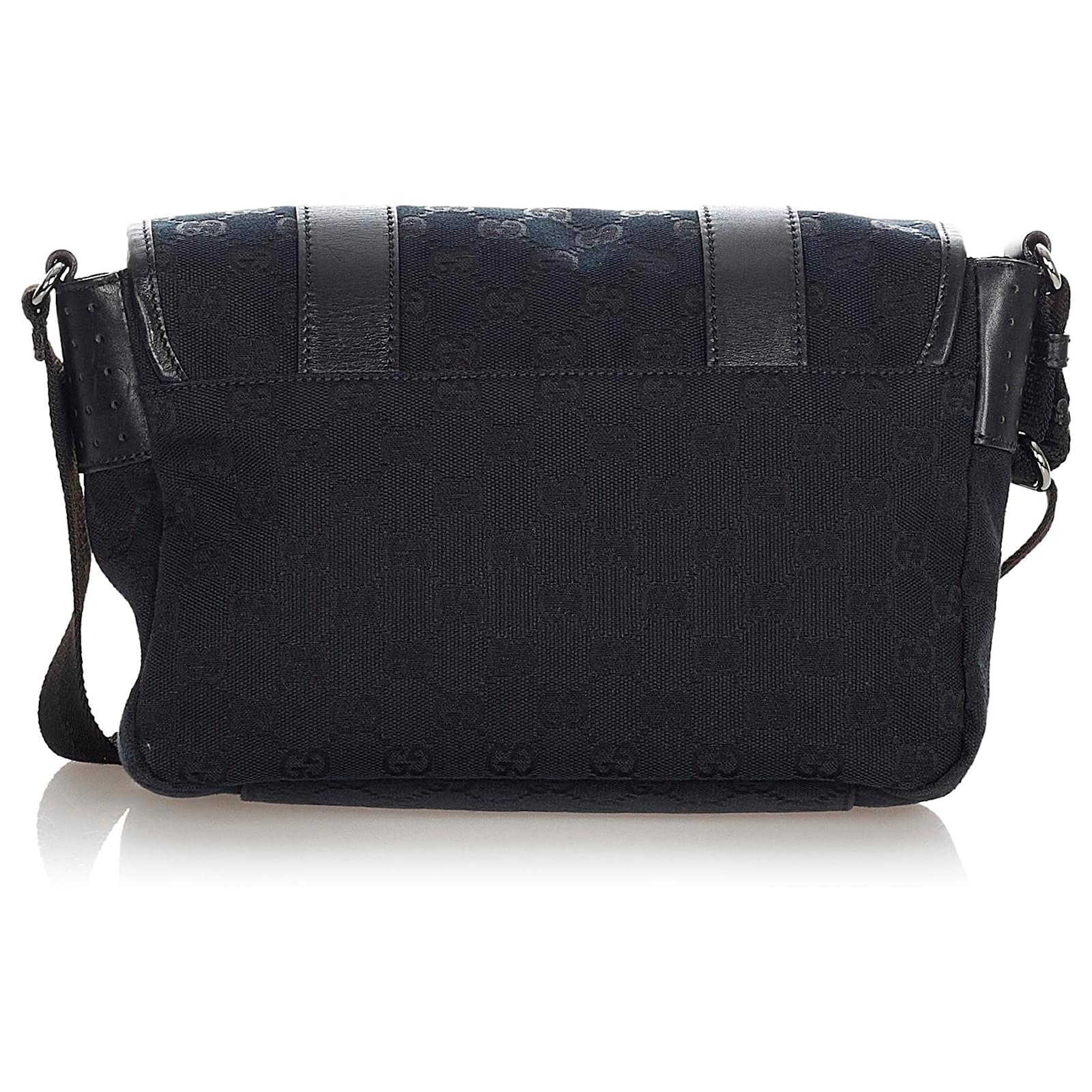 Gucci Black GG Canvas Crossbody Bag Leather Cloth Pony-style