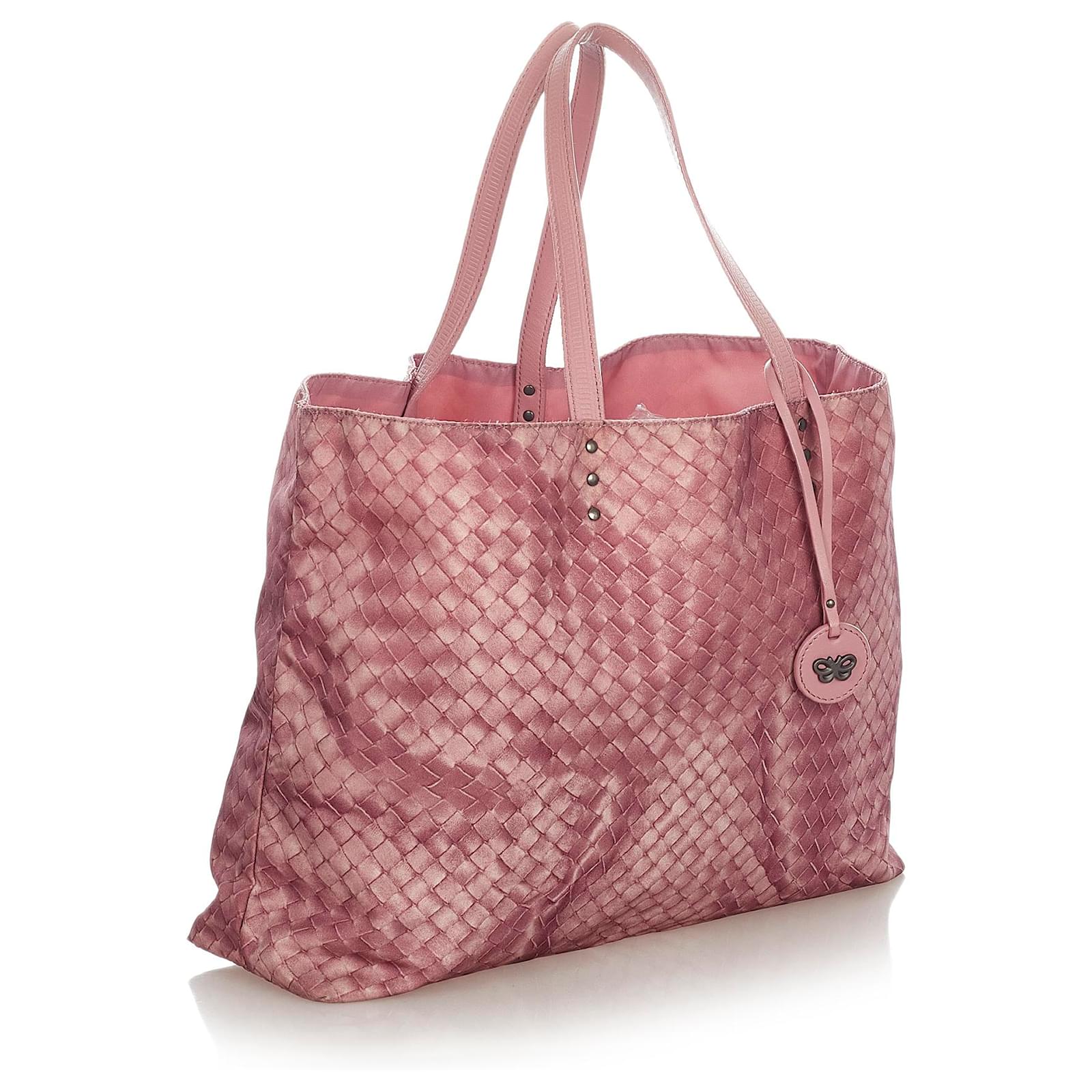 Bottega Veneta Pink Intrecciolusion Nylon Tote Bag Leather Pony