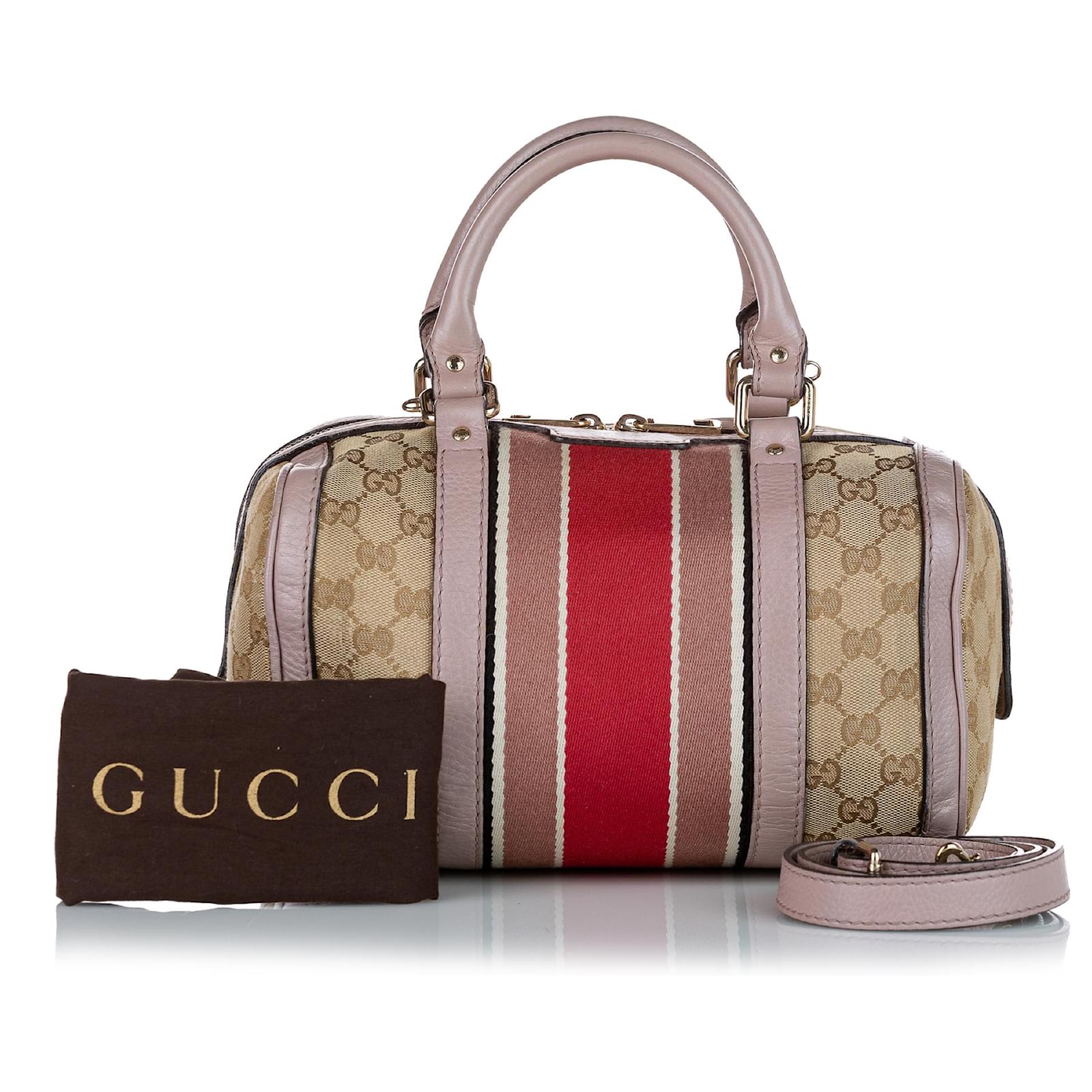 Gucci Red Leather Vintage Web Medium Joy Boston Bag w/Shoulder