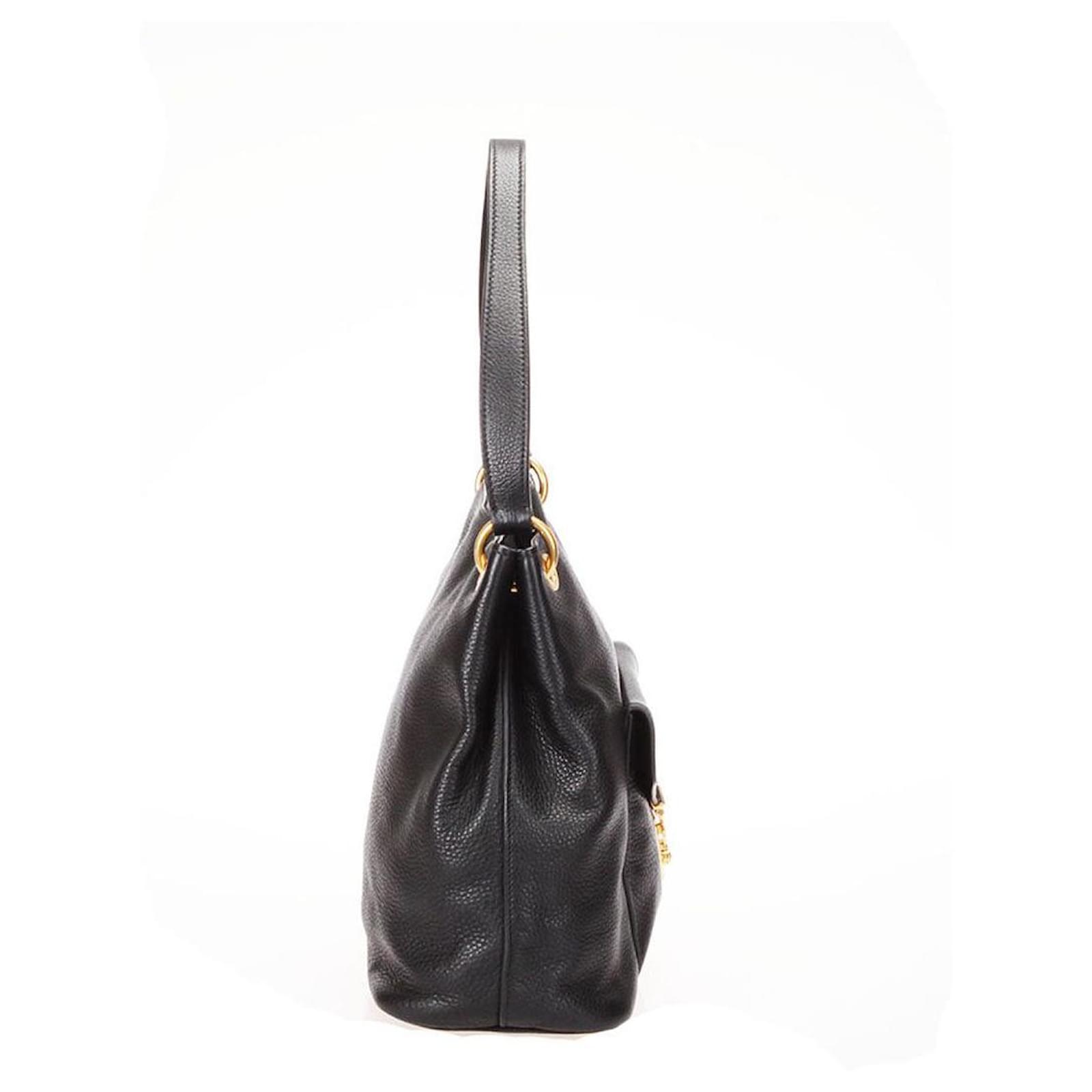 Miu Miu Vitello Daino Shoulder Bag in black calf leather leather ref ...