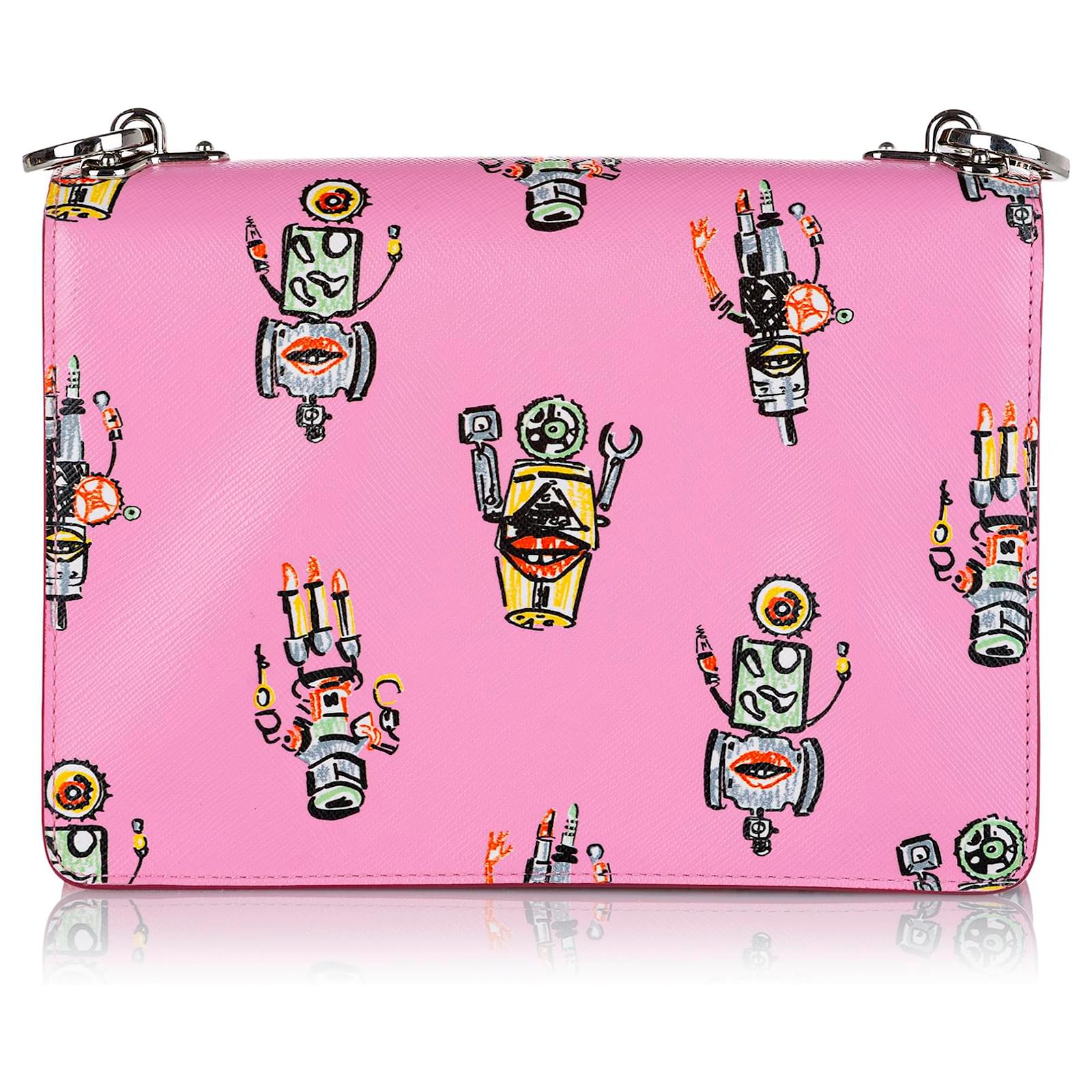 Prada Pink Printed Saffiano Lux Chain Crossbody Bag Multiple