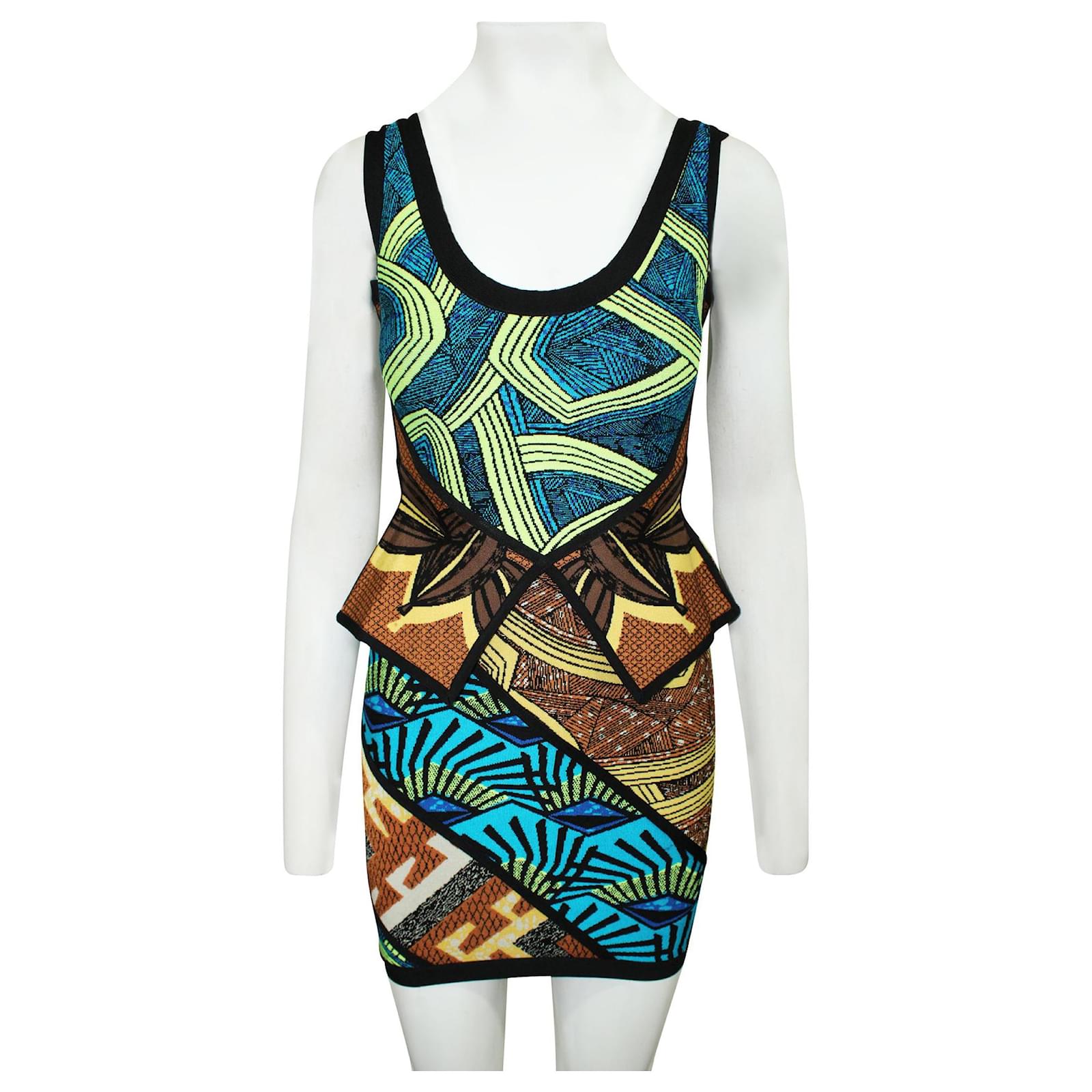 herve leger peplum dress Herve Leger African Print Peplum Dress Rayon ref.JC368479 (Sold)