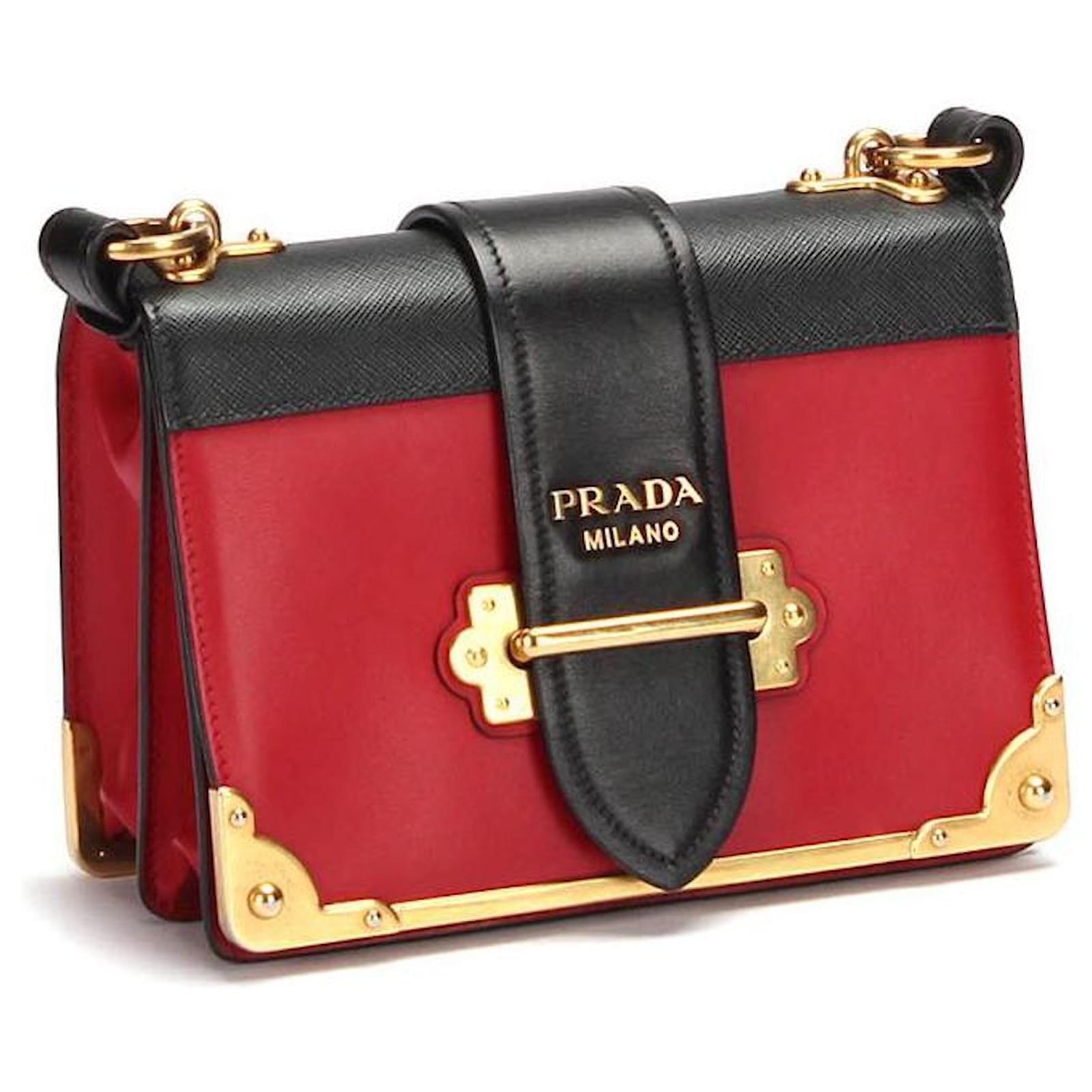 Prada Leather Cahier Crossbody Bag in red calf leather leather ref