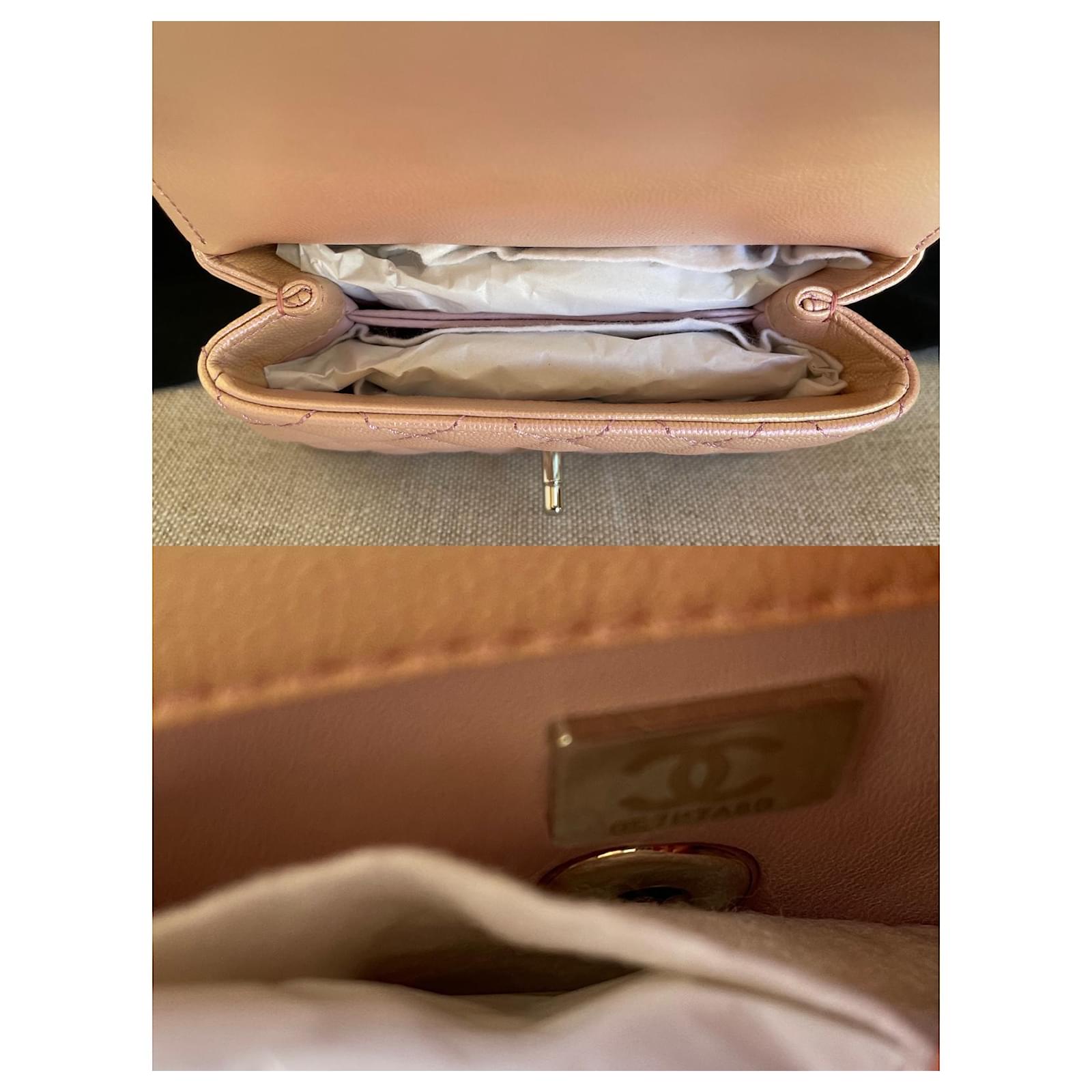 Handbags Chanel Mini Coco Handle Iridescent Light Pink Caviar Silver Chain
