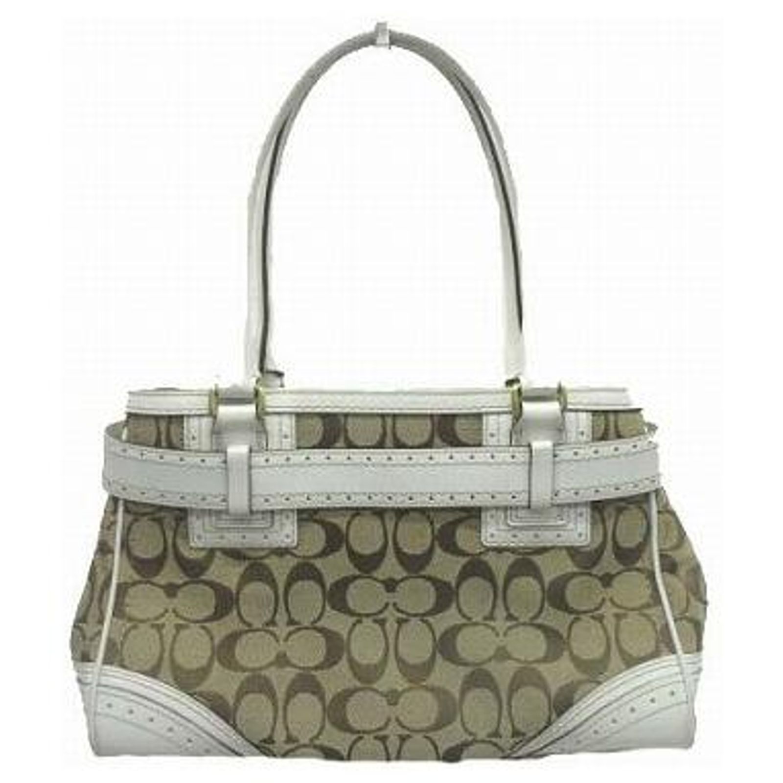 Used] COACH Hamptons Signature Canvas Leather Metal Fittings Tote 