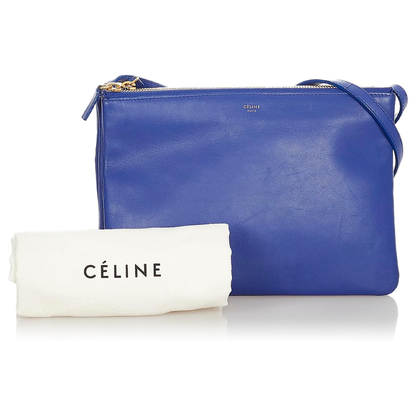 Céline Celine Blue Large Trio Leather Crossbody Bag Dark blue Pony