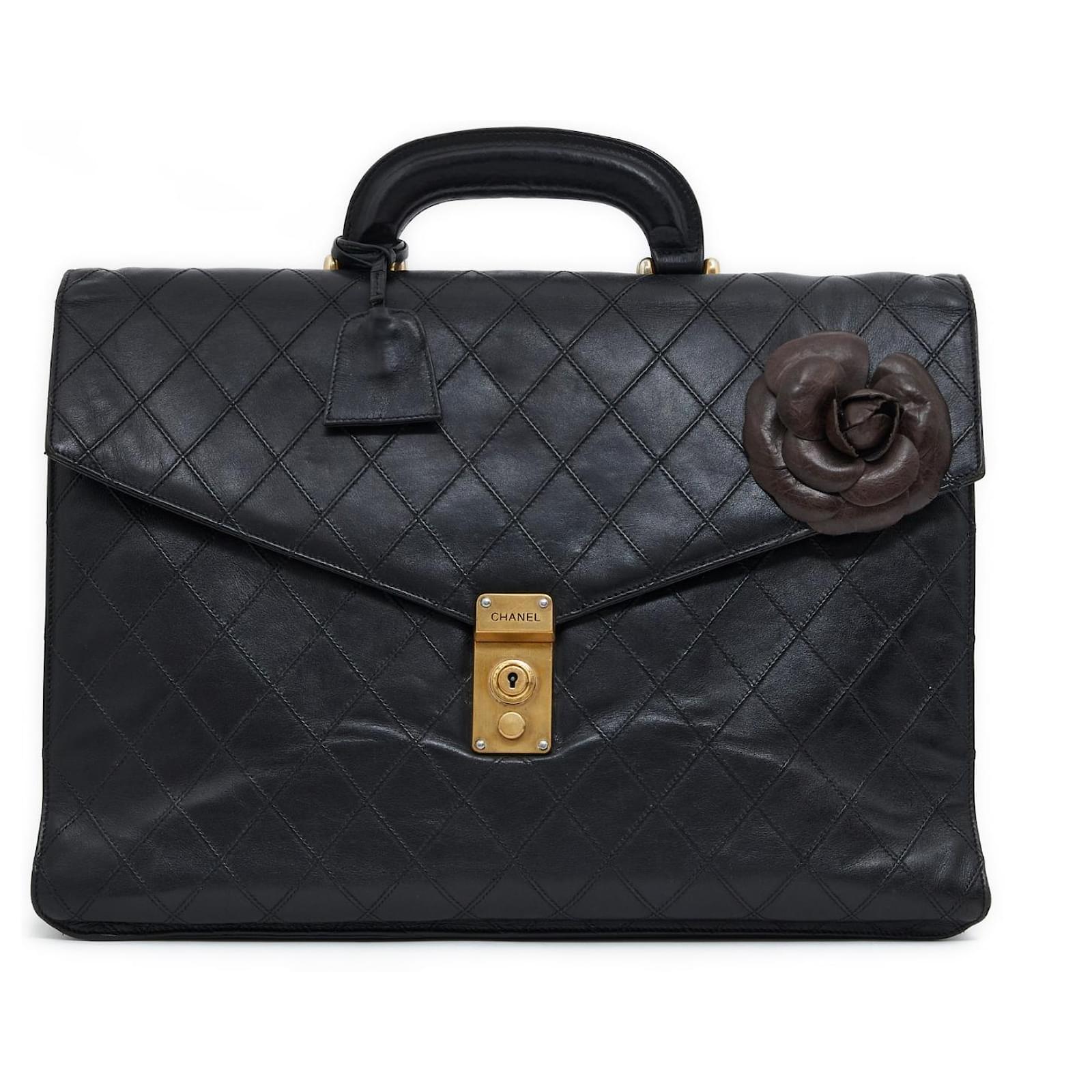 Chanel classic camelia timeless briefcase Black Leather ref.369035 ...