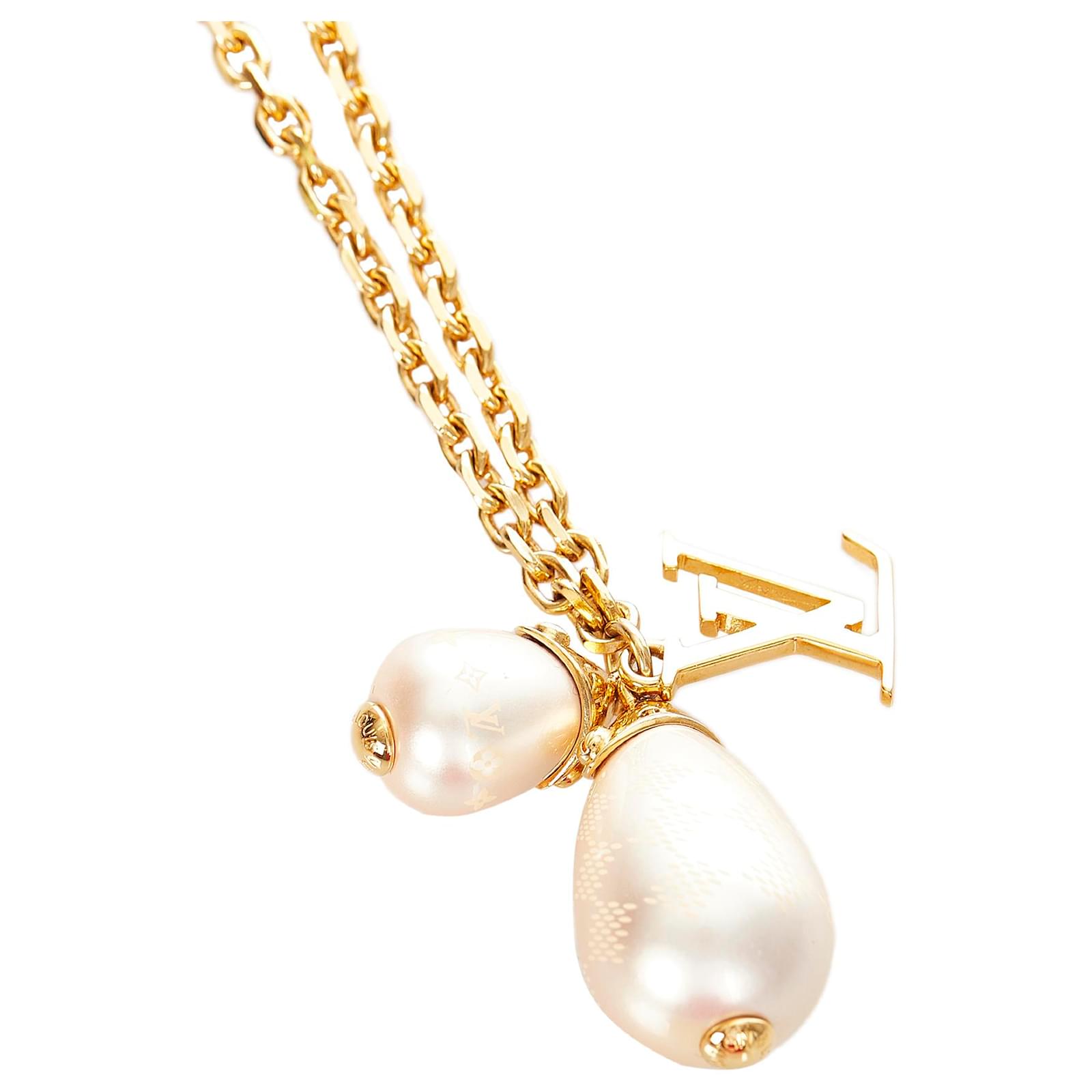 Louis Vuitton Damier Perle Pearl Gold Tone Pendant Necklace Louis Vuitton