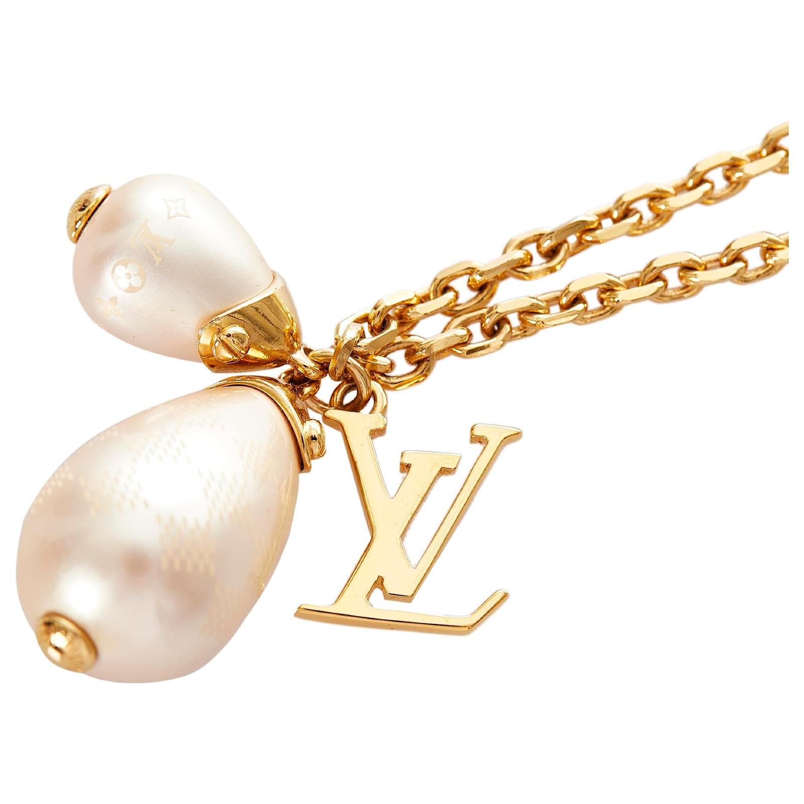Louis Vuitton Gold Tone Damier Perle Drop Earrings Louis Vuitton