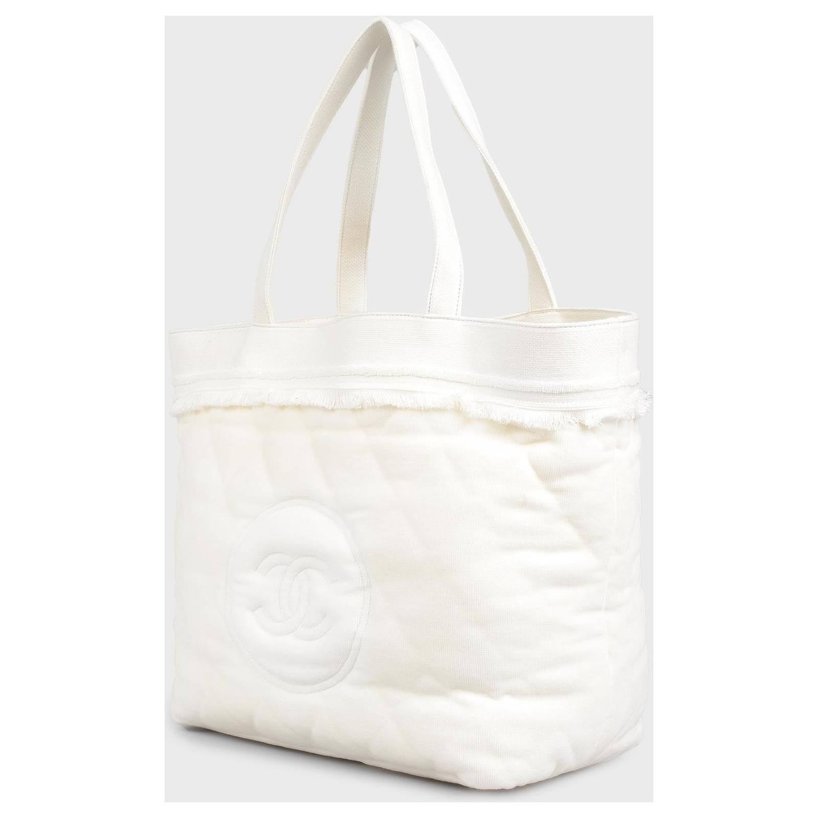 Chanel Shopping Top Handle Tote Cotton Beach Black and White Terry Cloth Bag