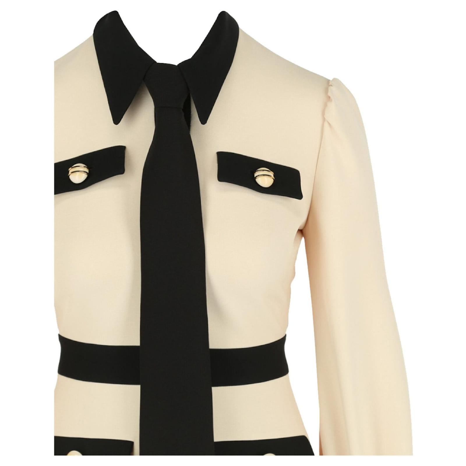 gucci wool silk dress with tie Gucci Cady Crepe Silk Dress White Wool ref.JC370910 (Sold)