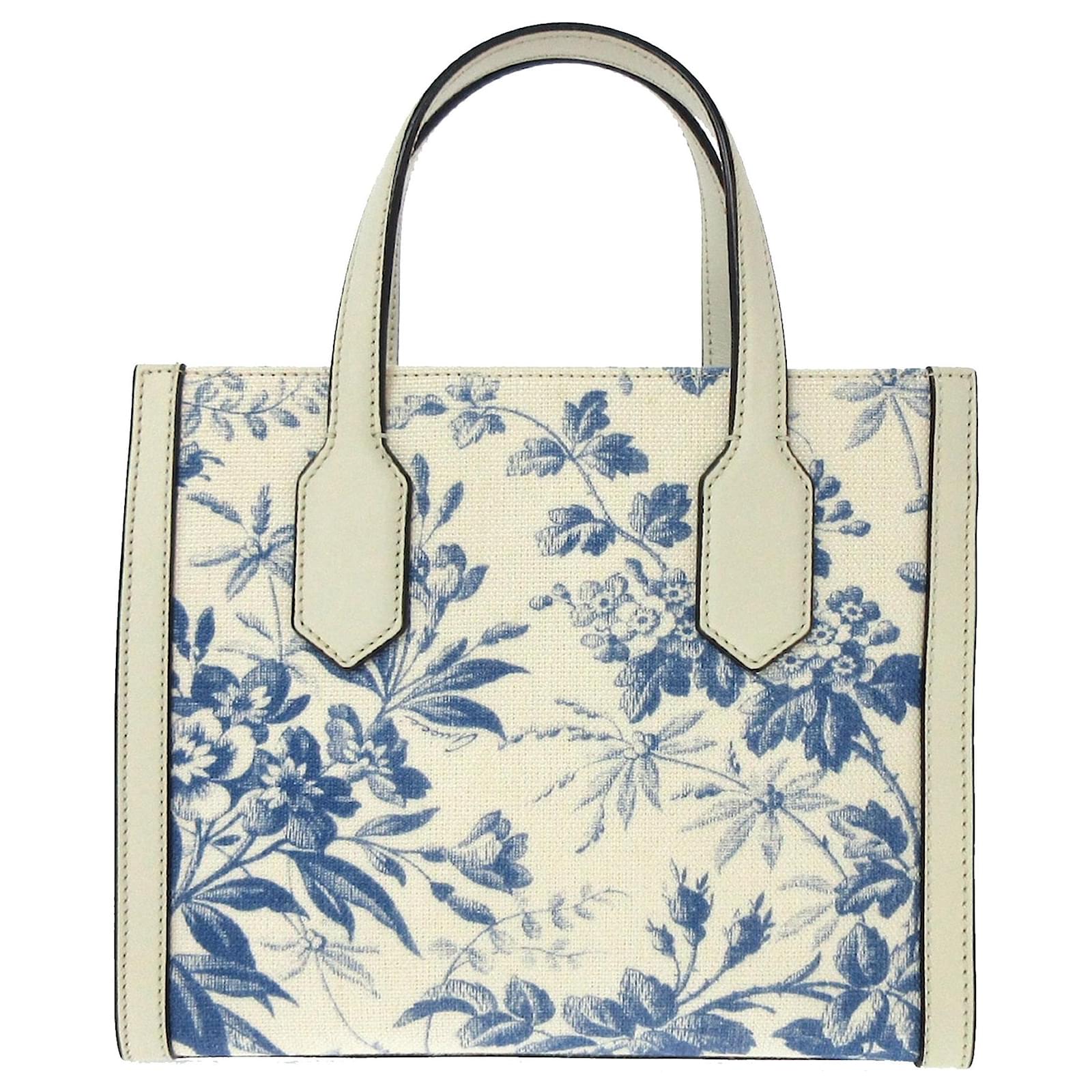 Gucci White Herbarium Canvas Satchel Blue Cream Leather Cloth Pony