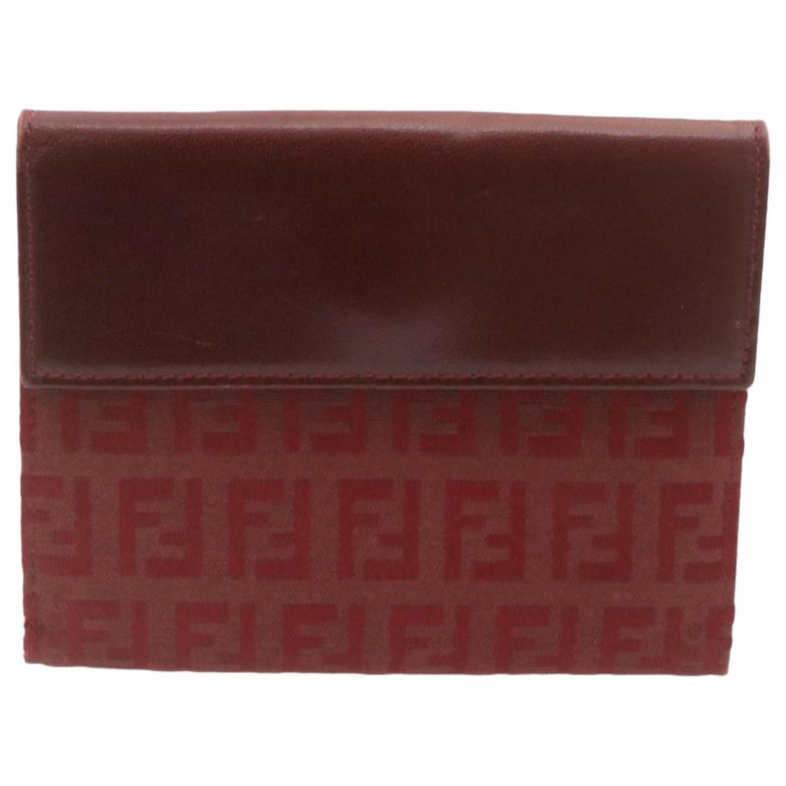 FENDI Zucchino Canvas Bifold Wallet Red Auth 24859 Cloth ref