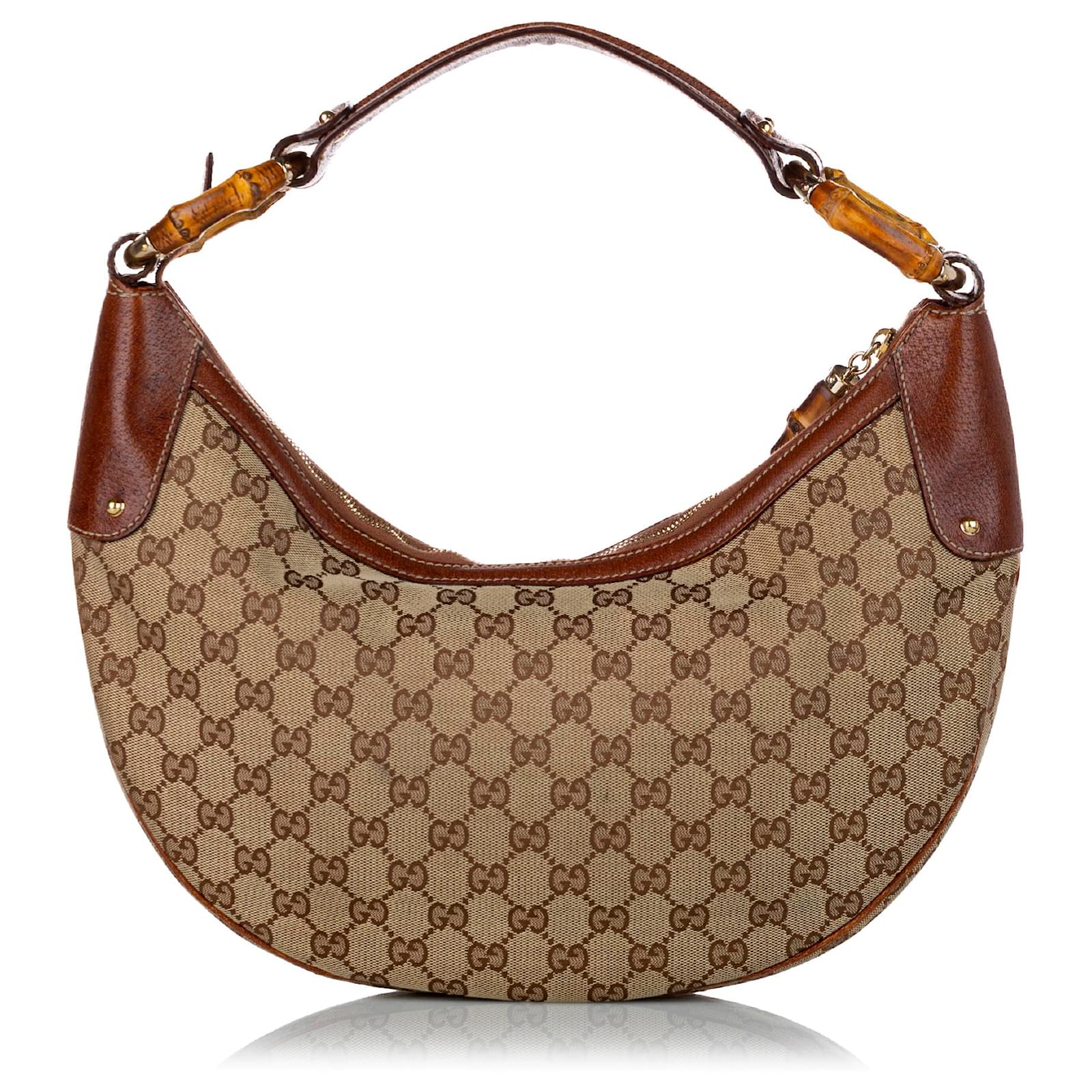 Gucci Brown GG Canvas Bamboo Ring Hobo Bag Beige Purple Leather