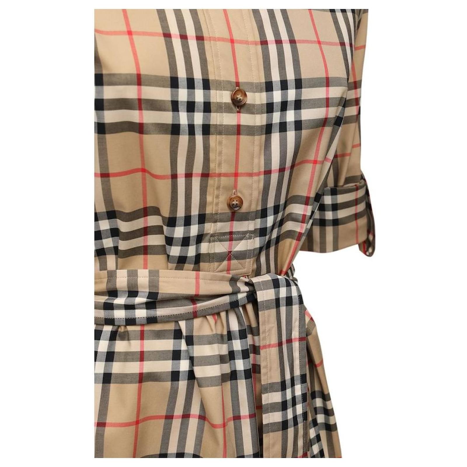 NWOT Burberry Vintage Check Tie Waist Shirt Dress in Archive Beige US-4