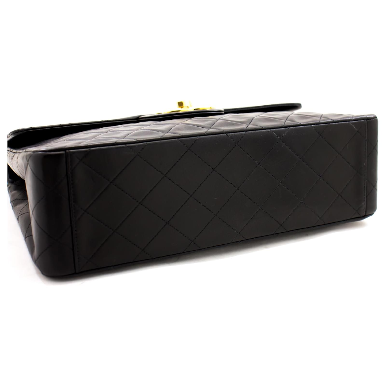 Chanel Jumbo 13 Maxi 2.55 Flap Chain Shoulder Bag Black Lambskin D66
