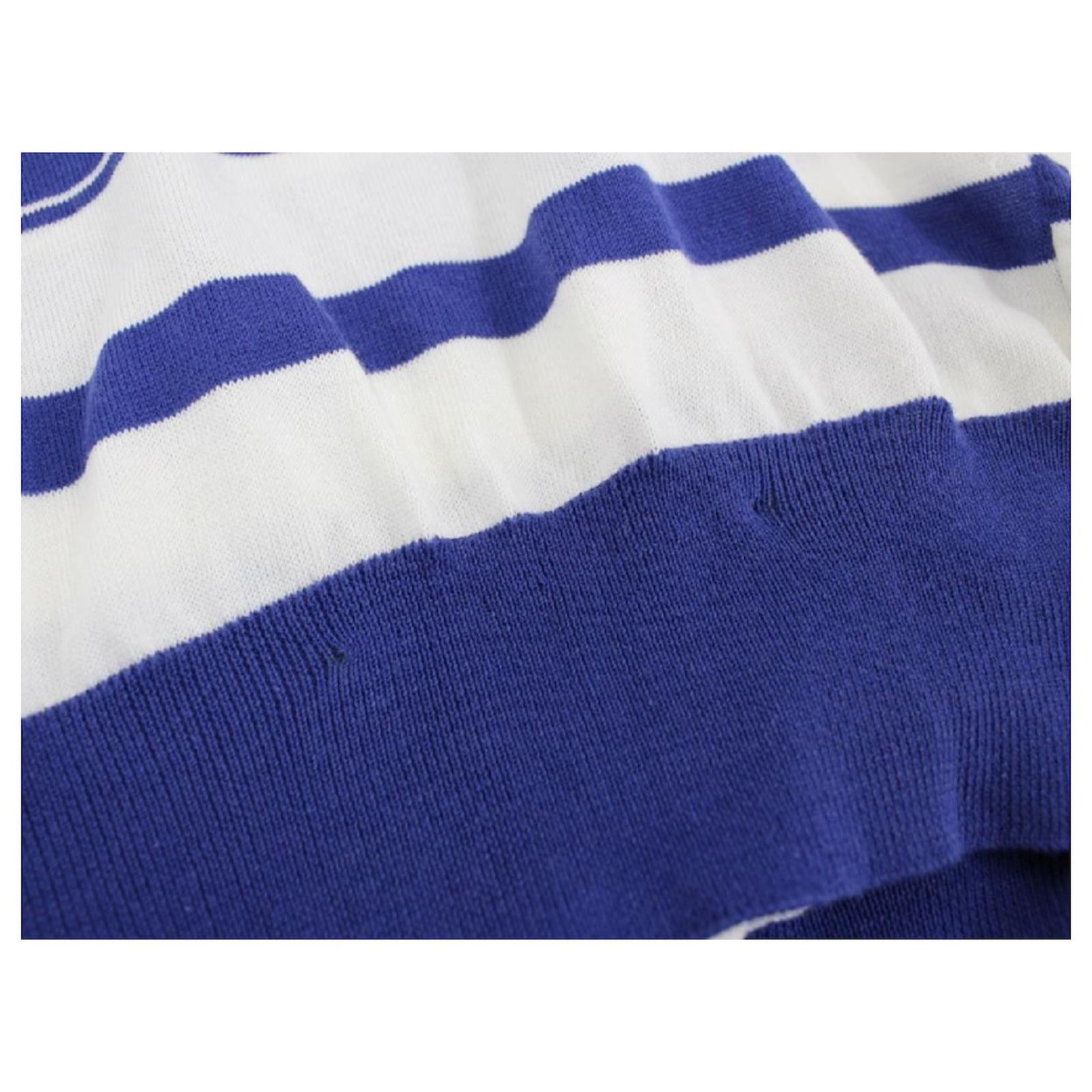 Used] LOUIS VUITTON Shirt Knit 100% Cotton Border Blue White