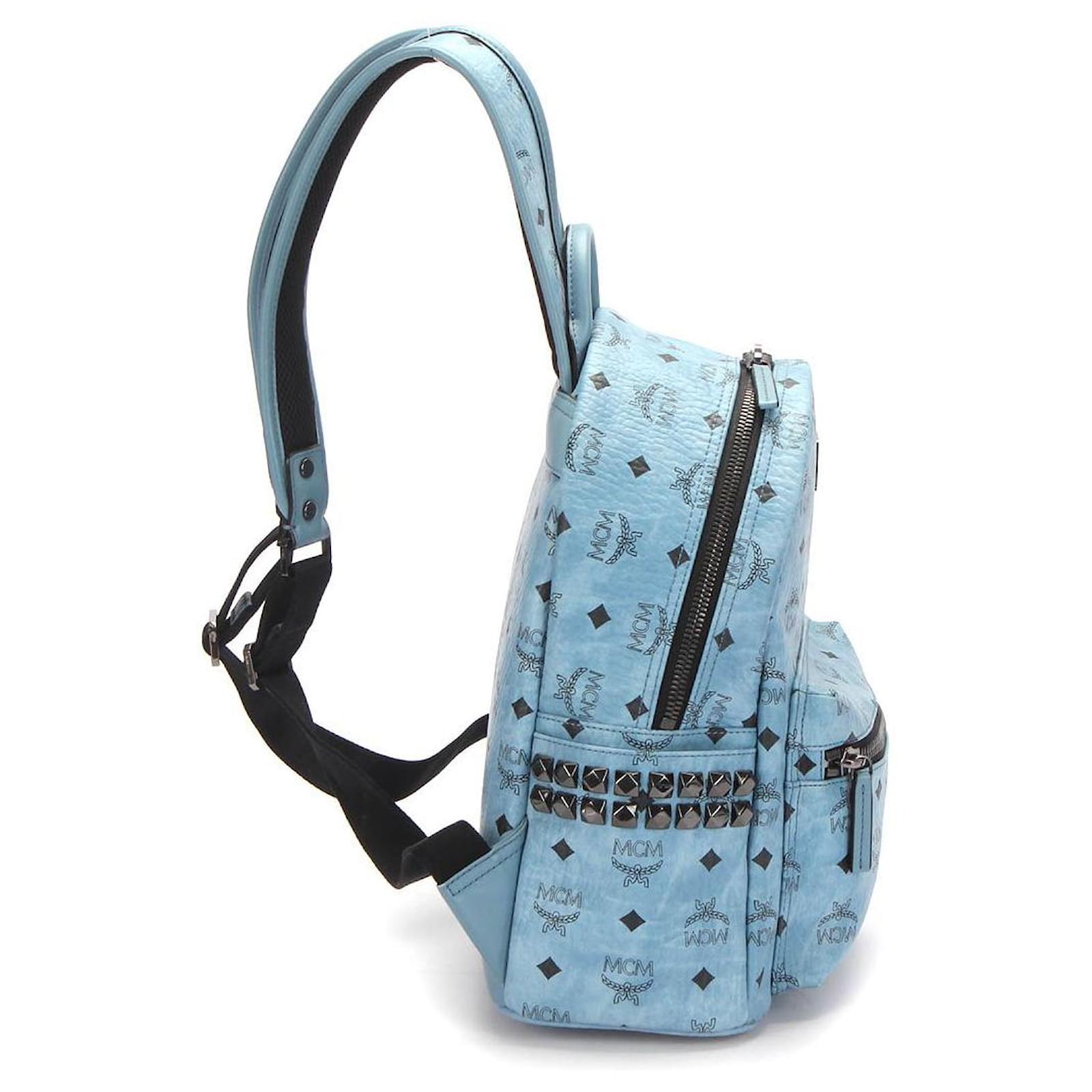 MCM Visetos Studded Stark Backpack in blue coated/waterproof