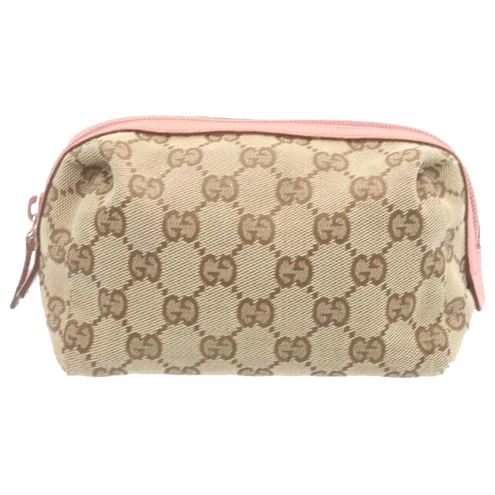 GUCCI GG Canvas Cosmetic Pouch Beige Pink Auth yk2235 Cloth ref