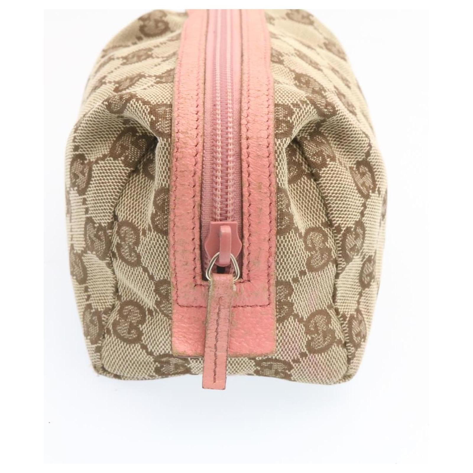 GUCCI GG Canvas Cosmetic Pouch Beige Pink Auth yk2235 Cloth ref