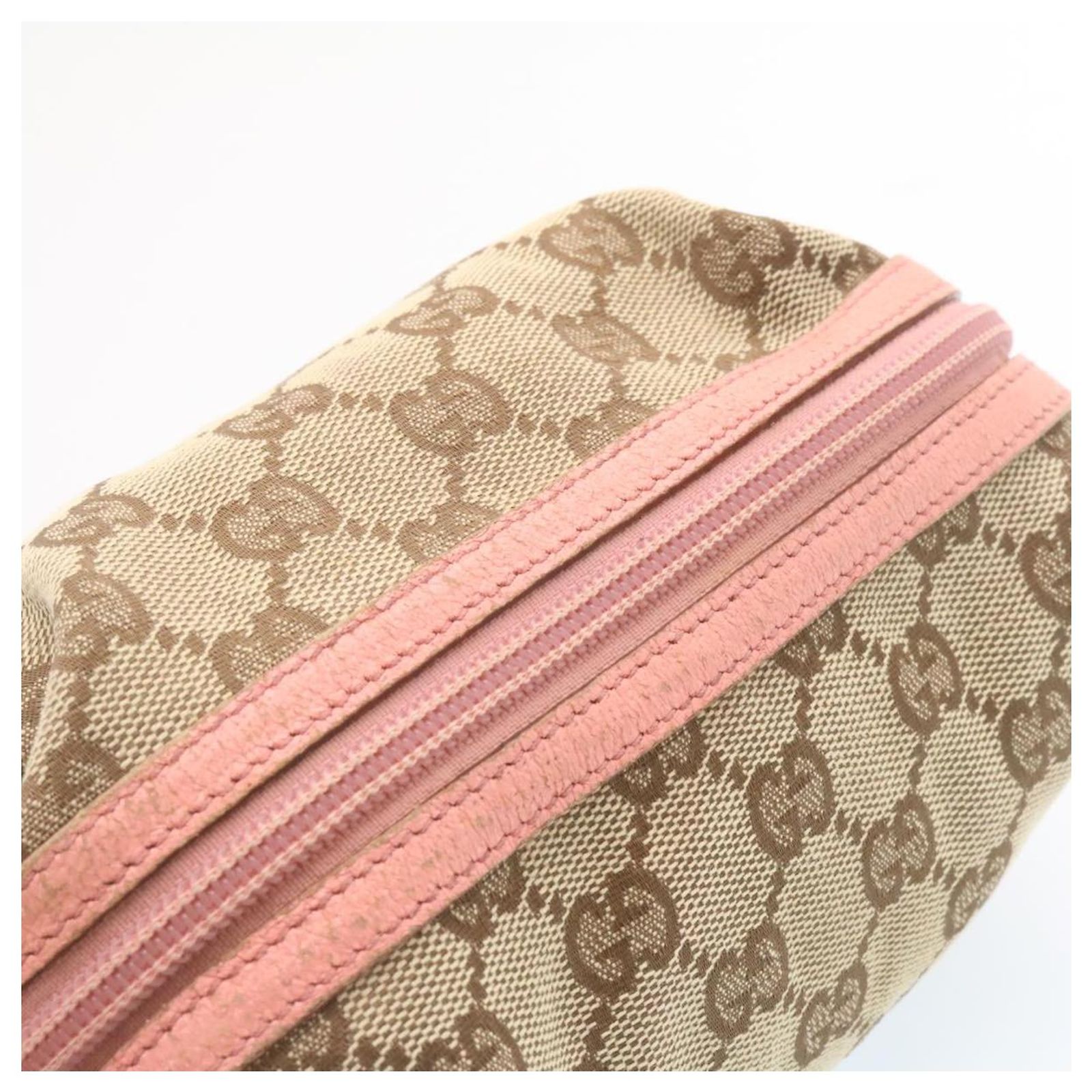 GUCCI GG Canvas Cosmetic Pouch Beige Pink Auth yk2235 Cloth ref 