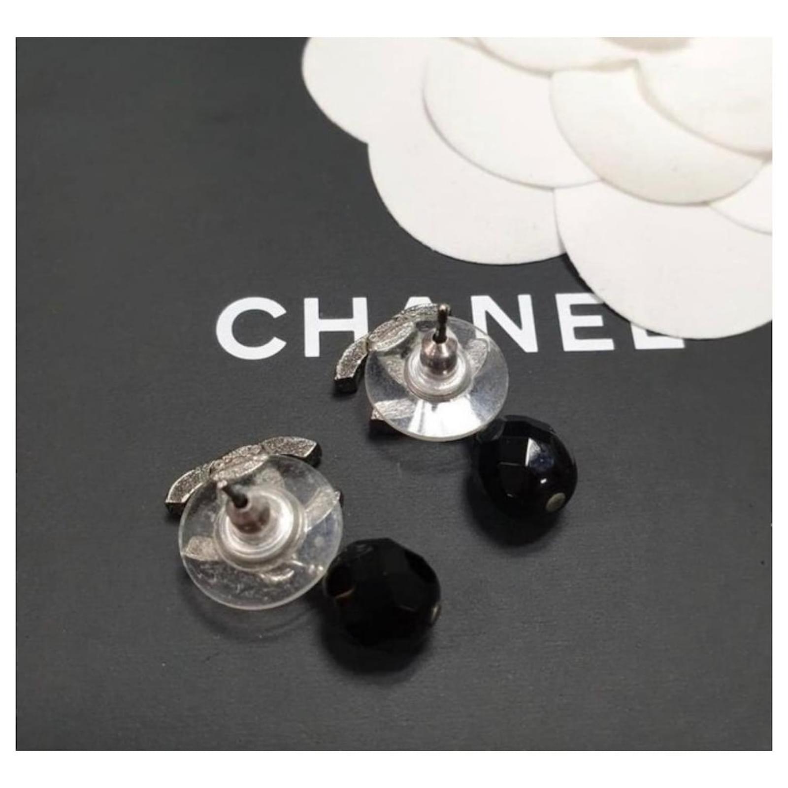Chanel Chanel CC Black Crystal Drop Silver Tone Earrings Multiple