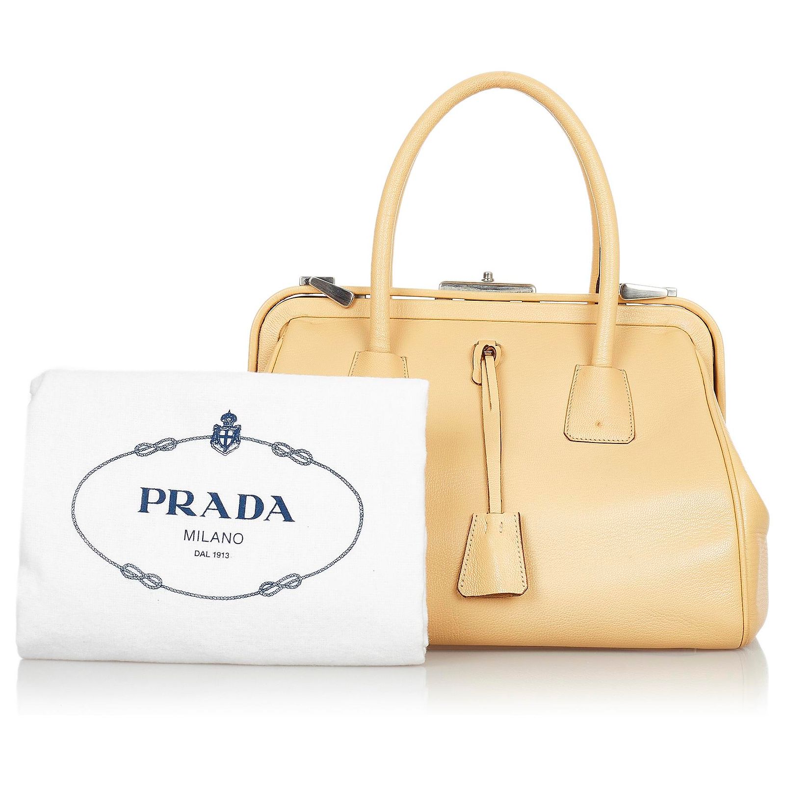 Prada Brown Madras Cerniera Doctor Bag Beige Leather Pony-style 