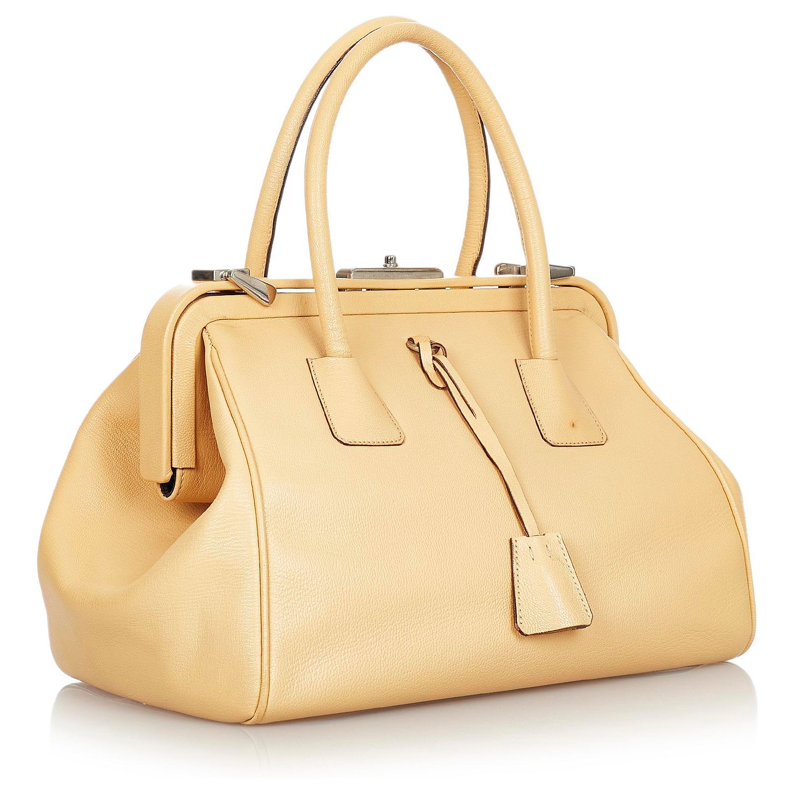 Prada Brown Madras Cerniera Doctor Bag Beige Leather Pony-style 