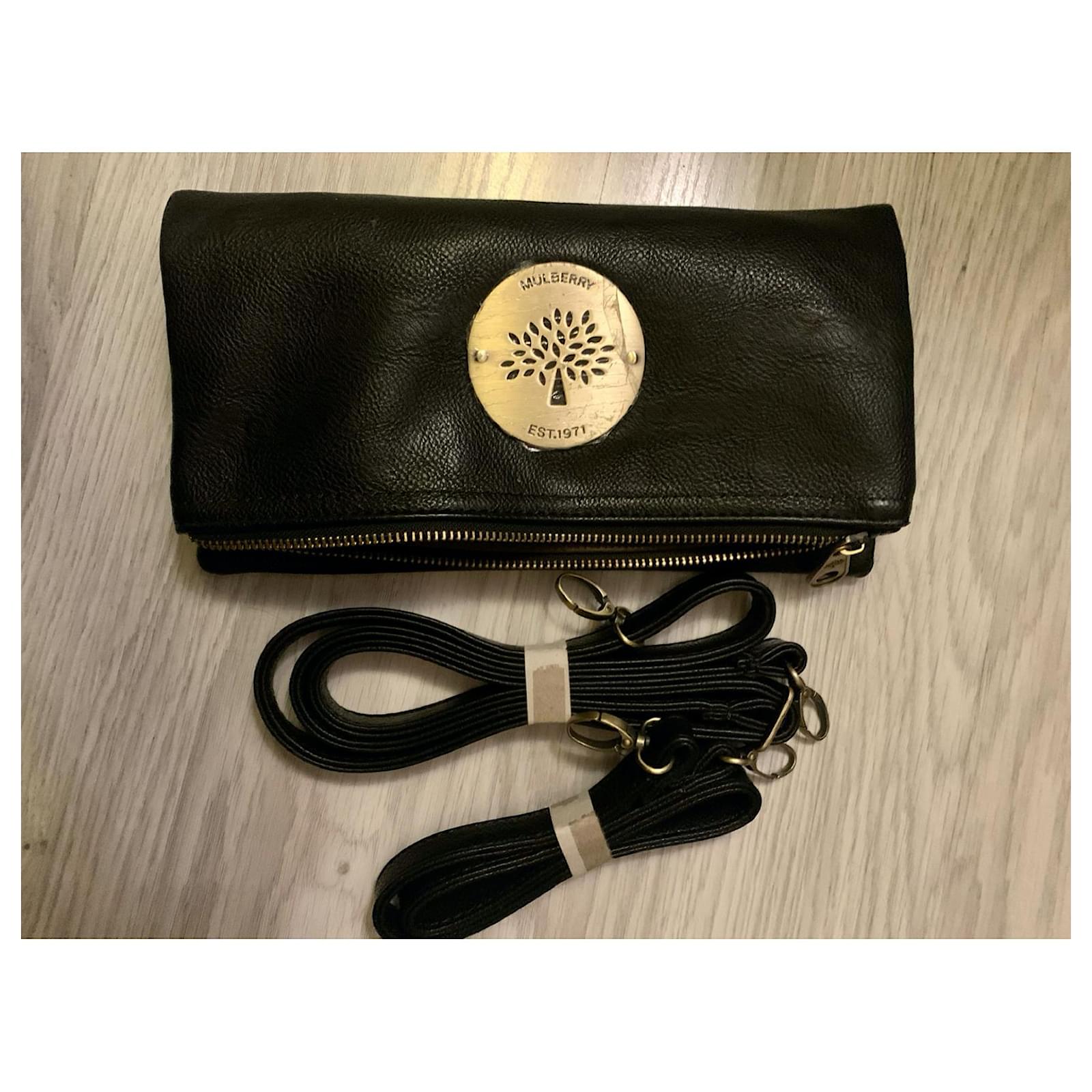Mulberry Clutch/purse/ over the shoulder bag Black Leather ref