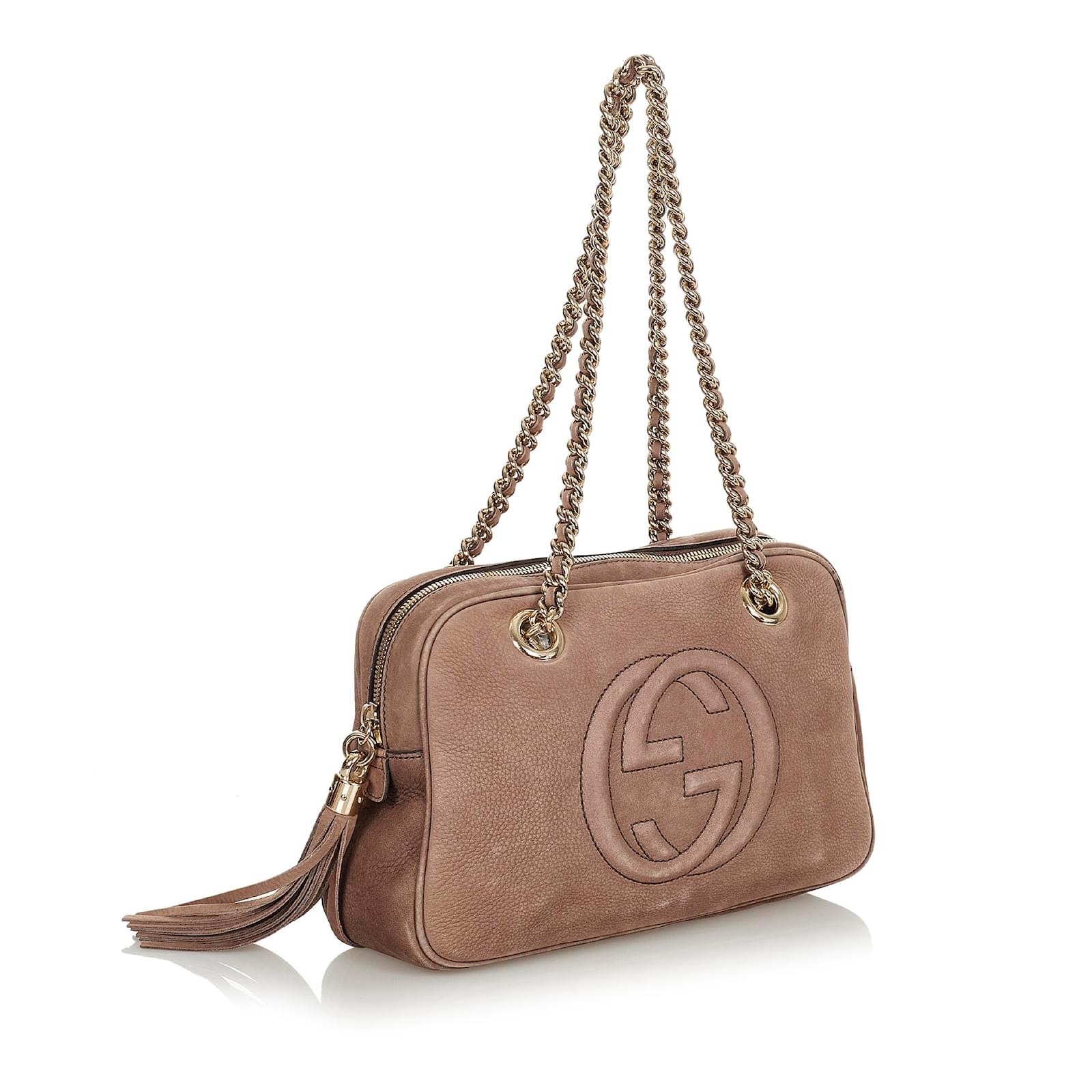 Gucci Brown Soho Chain Nubuck Leather Shoulder Bag Pony-style Calfskin 