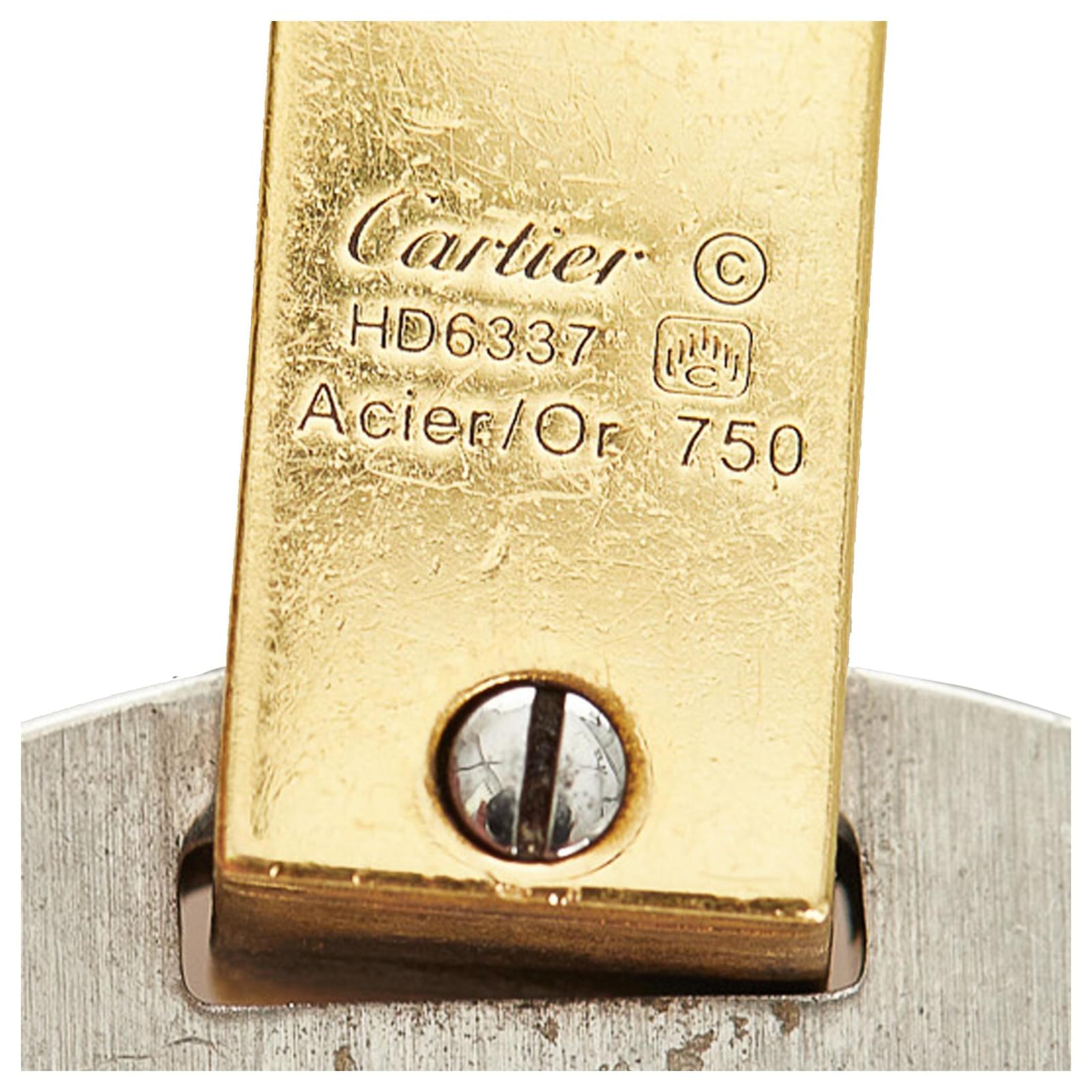 Cartier Silver 18K Santos Dog Tag Pendant Silvery Golden Steel Metal ref.382640 Joli Closet