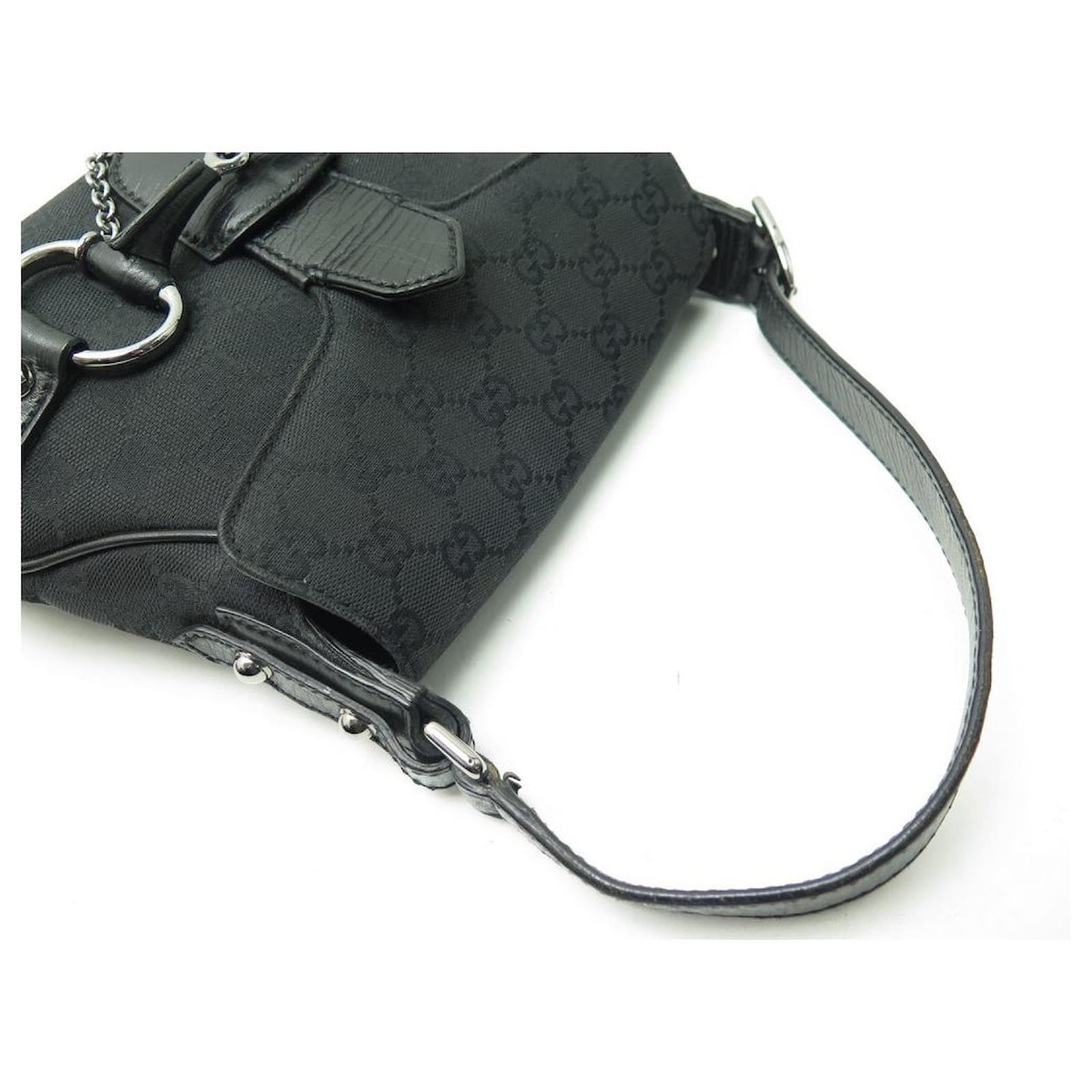 Gucci handbag bag 120984 LEATHER & CANVAS HORSEBIT GUCCISSIMA GG PURSE  Black ref.383553 - Joli Closet