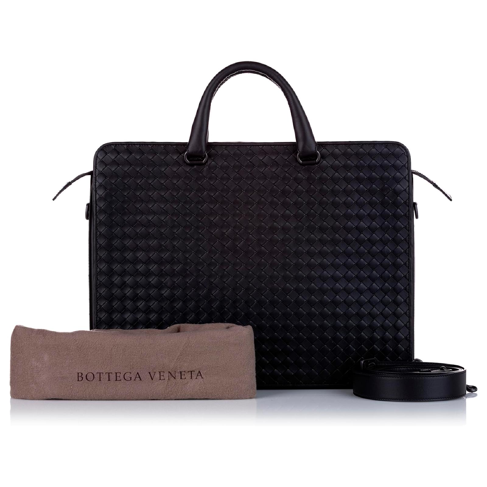 Bottega Veneta Intrecciato Woven Leather Men Briefcase Business Bag Black  NEW