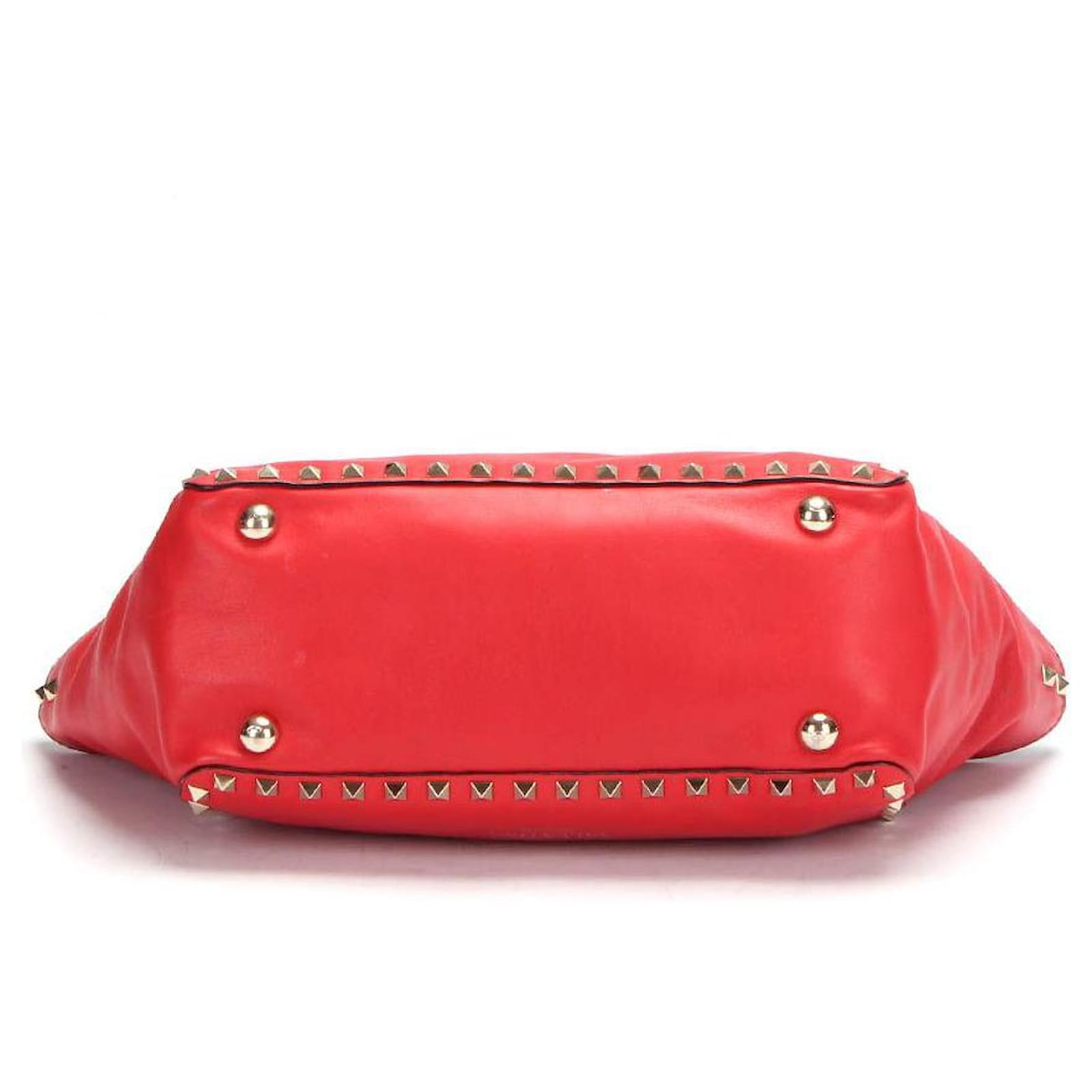 Valentino Rockstud Leather Tote Bag in red Lambskin ref.386000