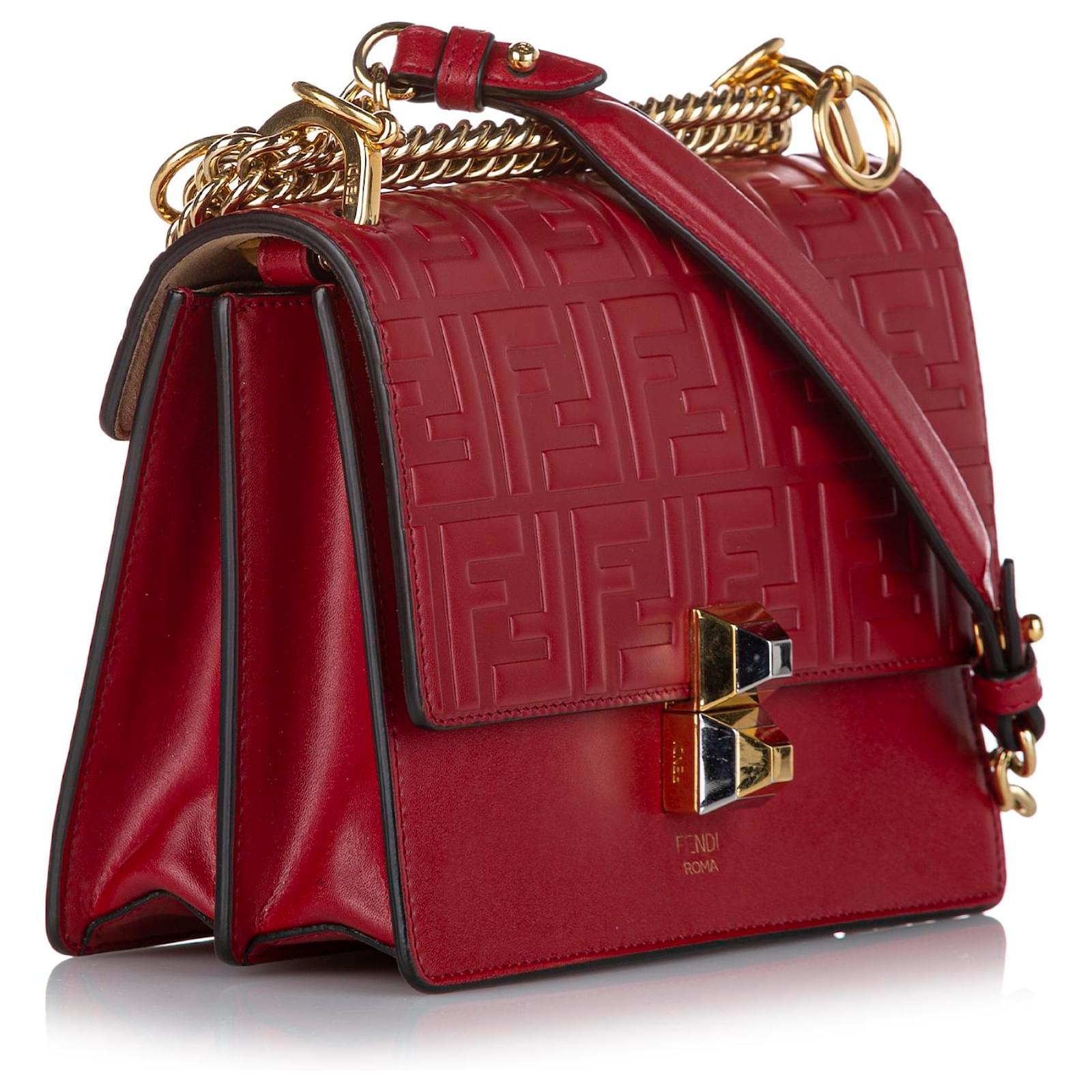 Fendi Red Zucca Kan I Leather Crossbody Bag Pony-style calfskin ref ...