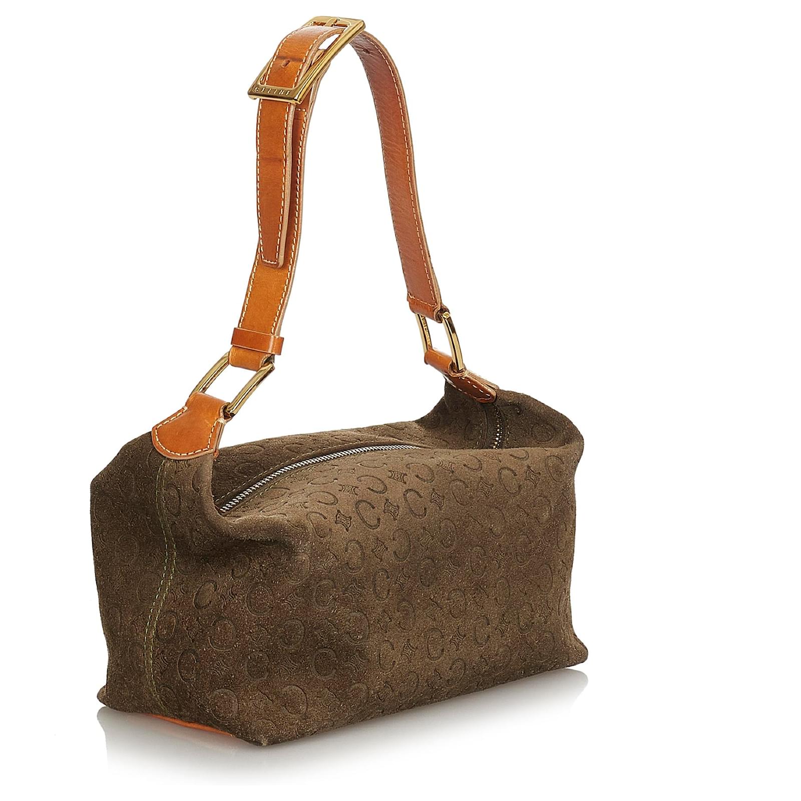 Céline Celine Brown C Macadam Suede Shoulder Bag Dark brown