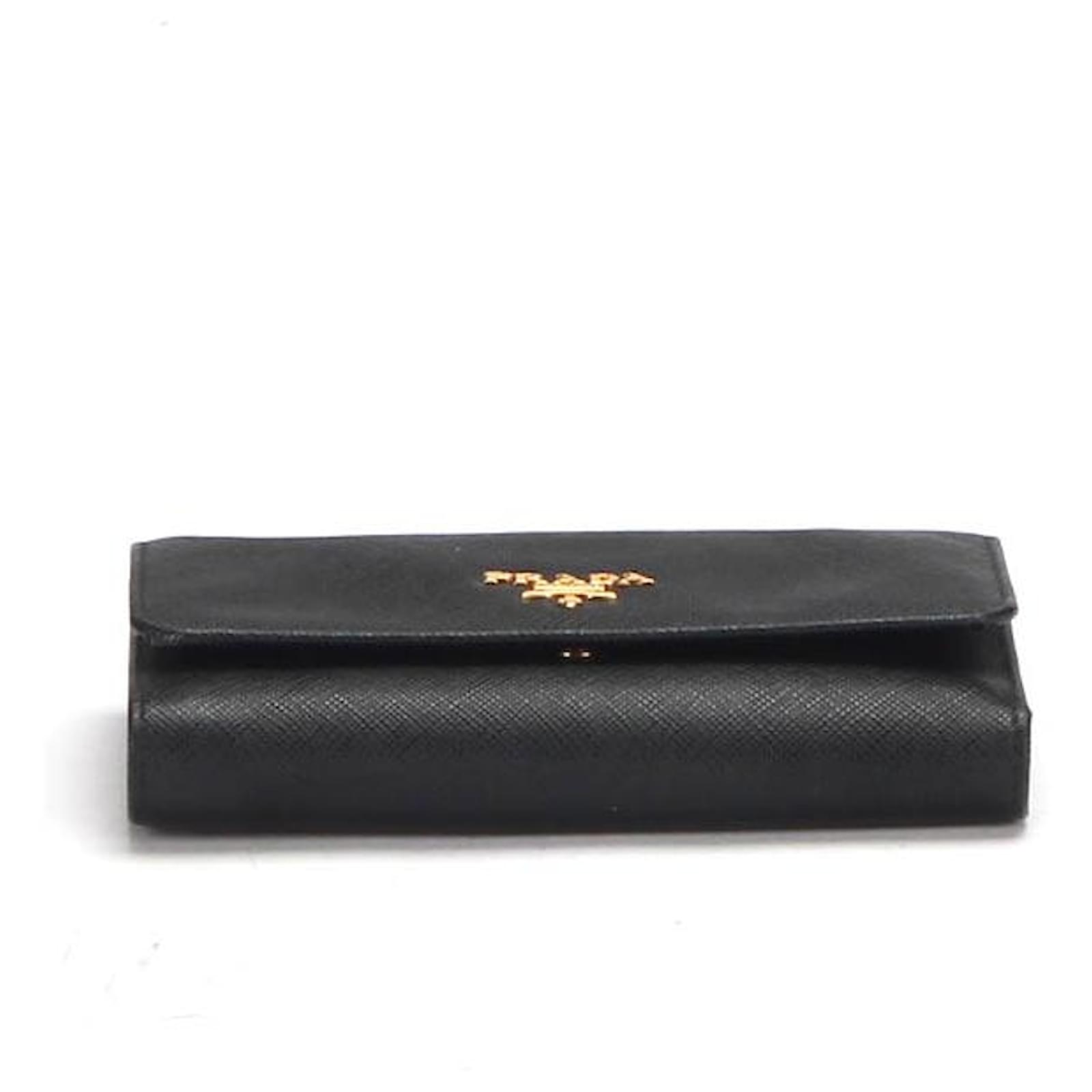 Prada Saffiano Leather Pouch Black in Calfskin with Silver-tone - US