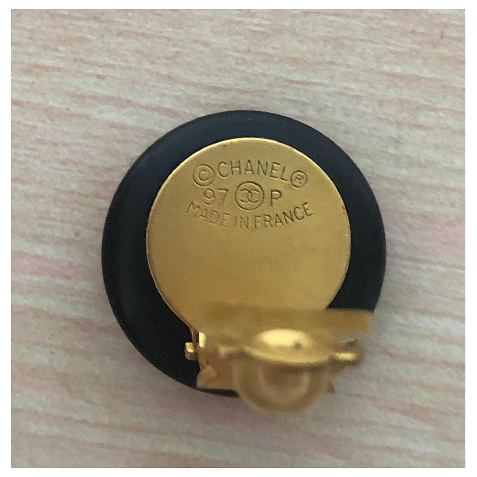 Chanel - Vintage black enamel CC gold earrings - 4element